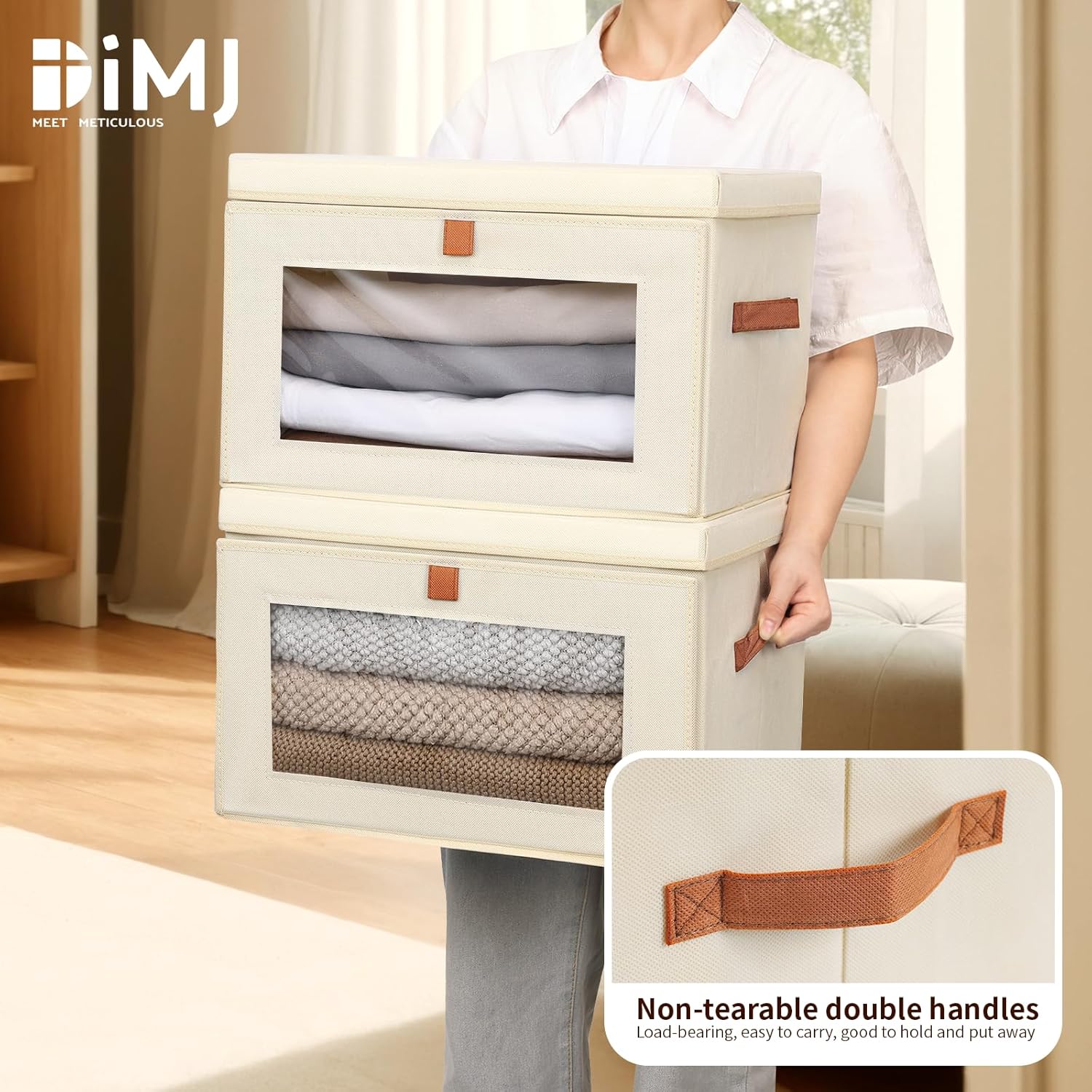 Storage Bins / Fabric Closet Organizer / Beige / Large / Set of 4