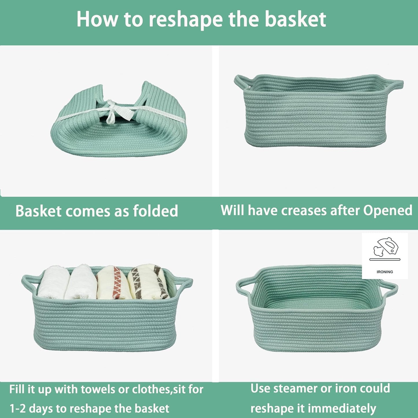 Woven Cotton Rope Storage Basket / Light Green