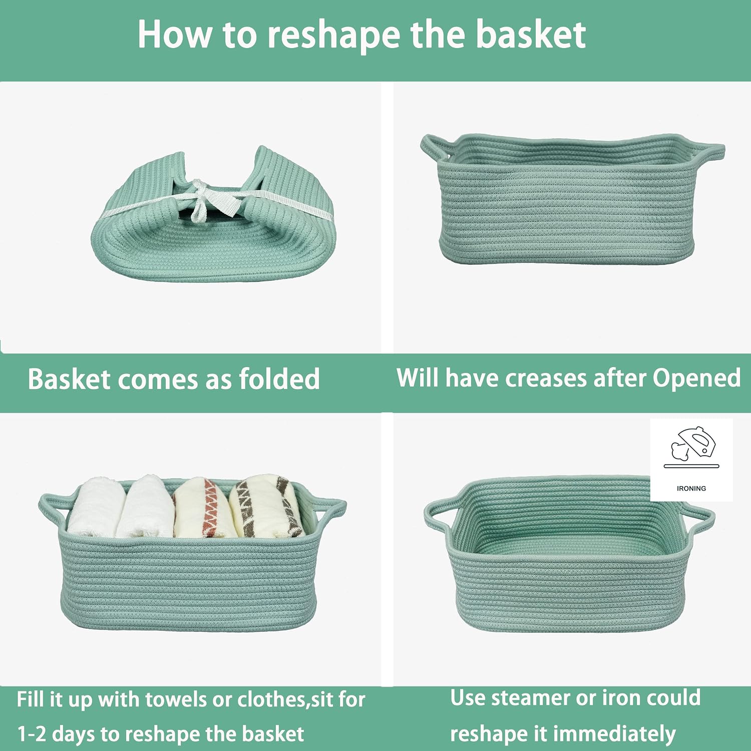Woven Cotton Rope Storage Basket / Light Green