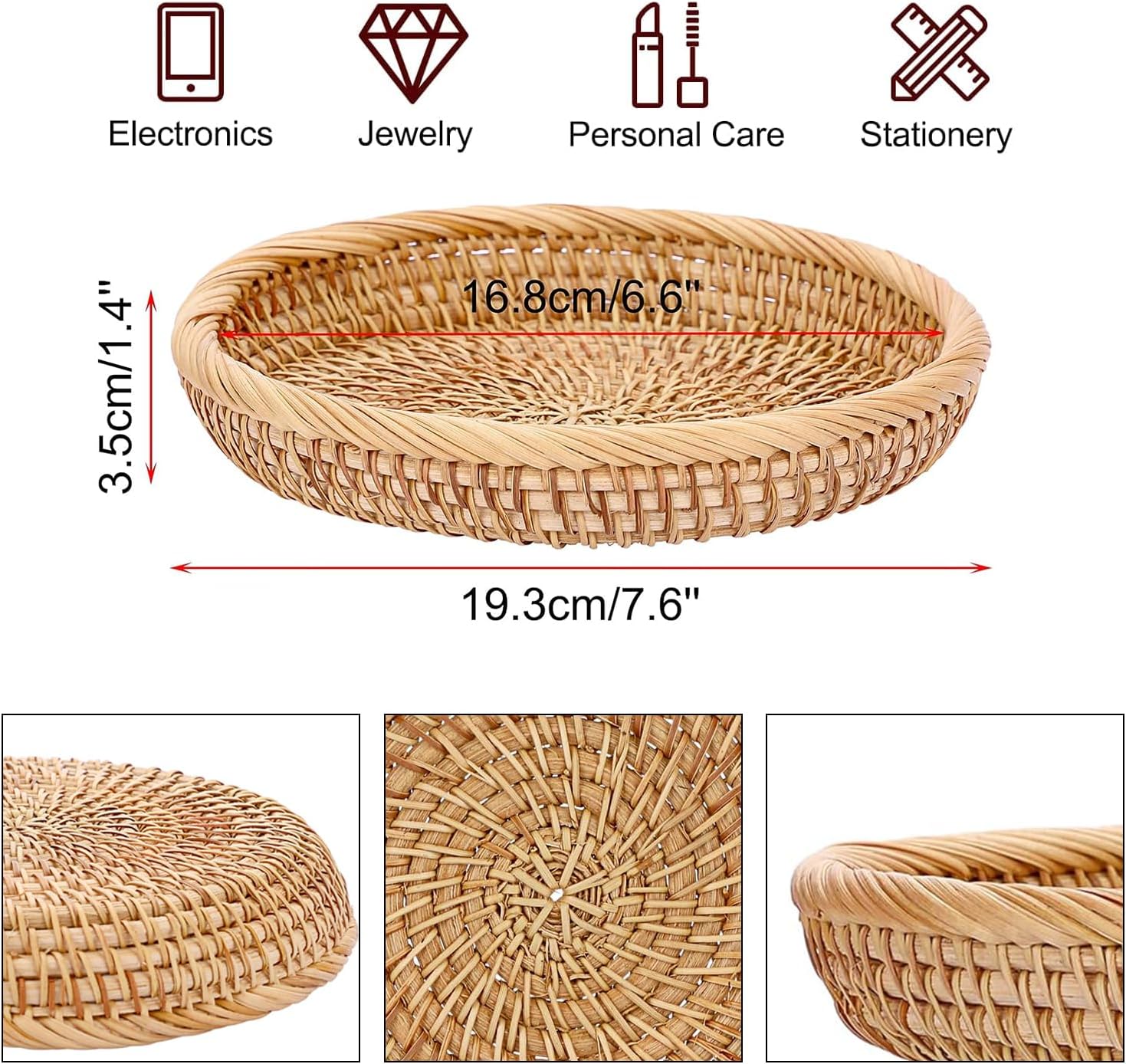 Round Catch All Tray for Keys / Natural / 7.6 Inch