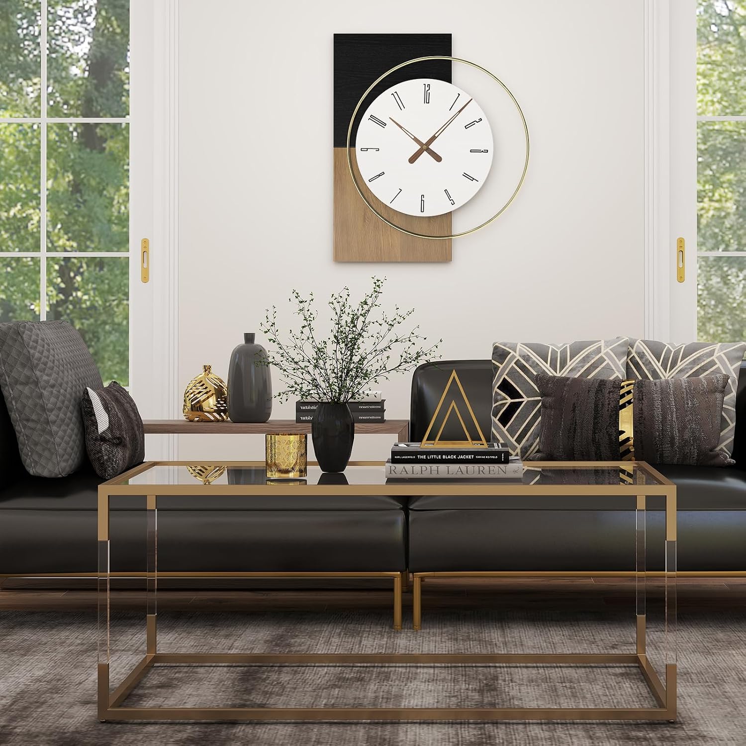19x16 Inch Modern Silent Wall Clock Battery Operated | Non-Ticking Quiet Design Wooden Farmhouse Decorative Clocks for