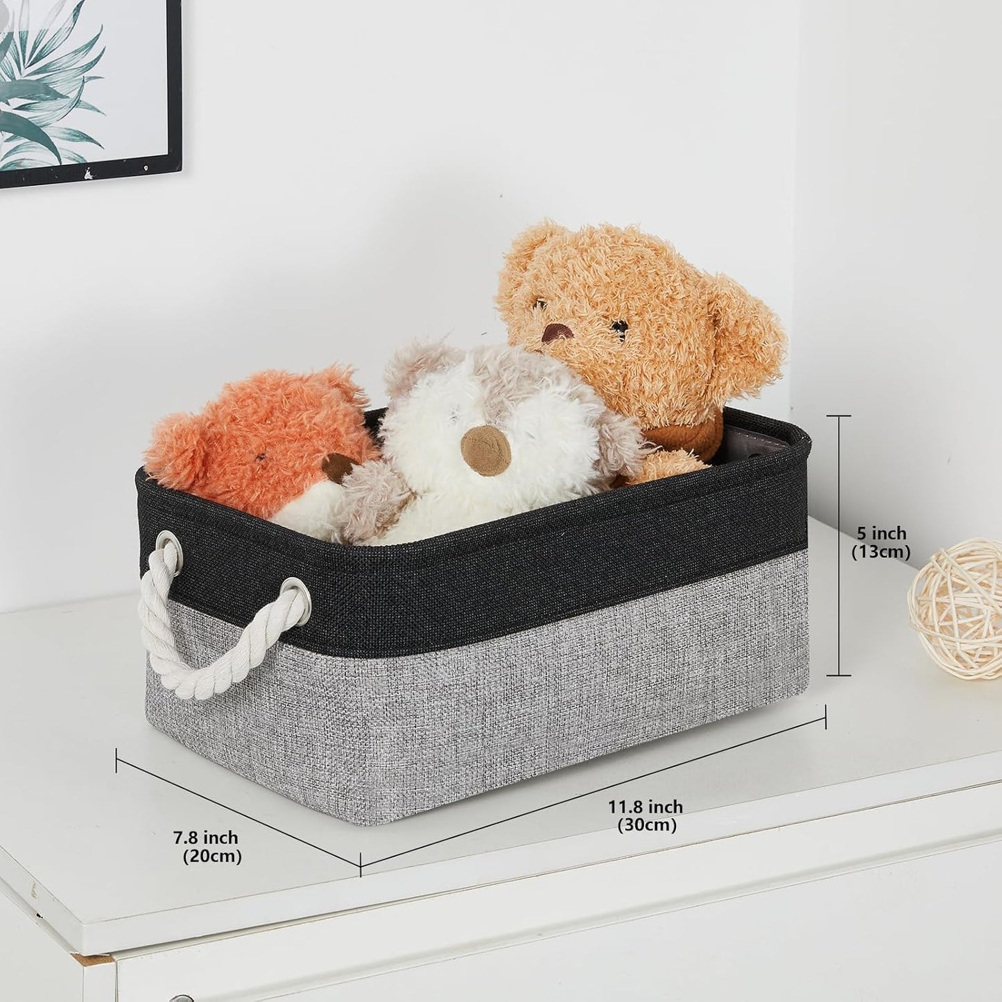 Storage Baskets Small Fabric Canvas Collapsible Storage / Black&grey / 11.8 x 7.8 x 5 / Set of 6