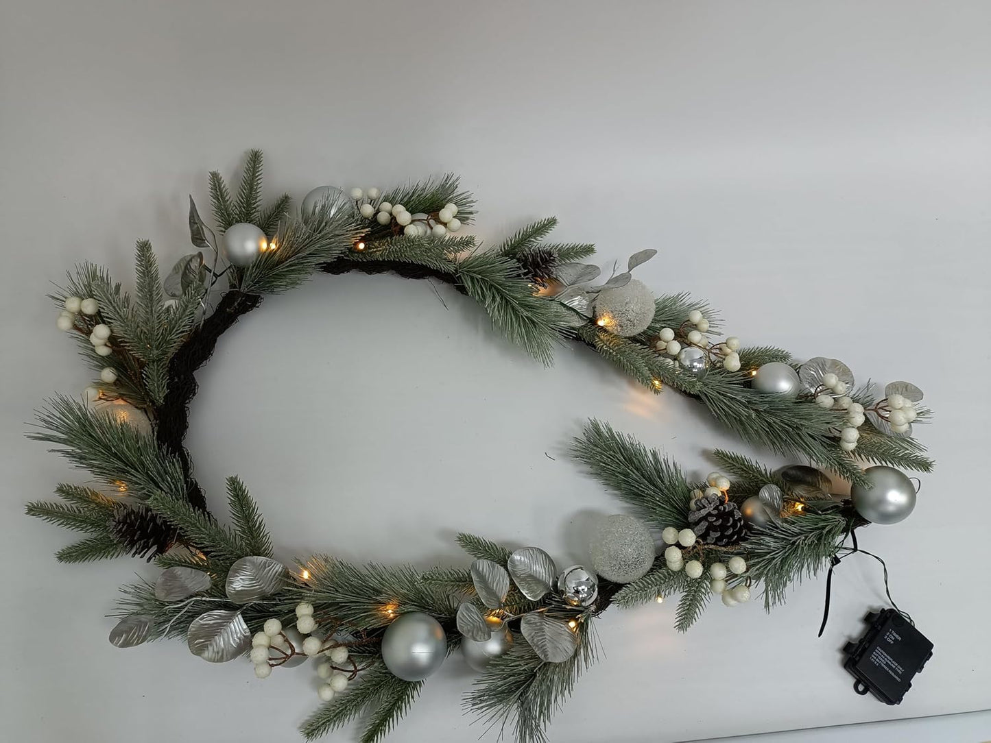 Valery Madelyn 6 Ft Pre-Lit Christmas Garland with Lights for Mantle, Lighted Outdoor Xmas Garland with Silvery White