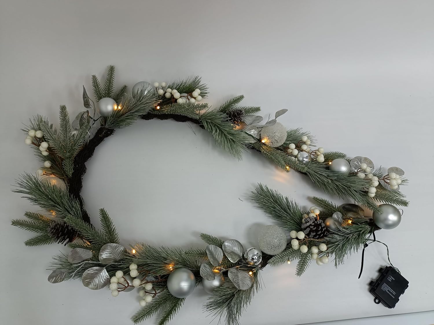 Valery Madelyn 6 Ft Pre-Lit Christmas Garland with Lights for Mantle, Lighted Outdoor Xmas Garland with Silvery White