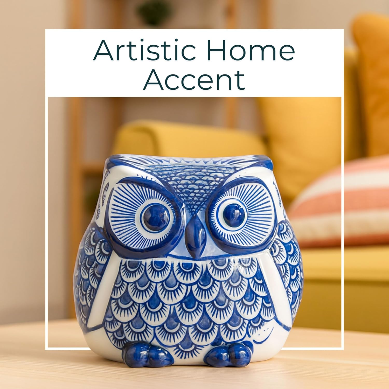 Owl Ceramic Figurine Sculpture / Blue / 5" H