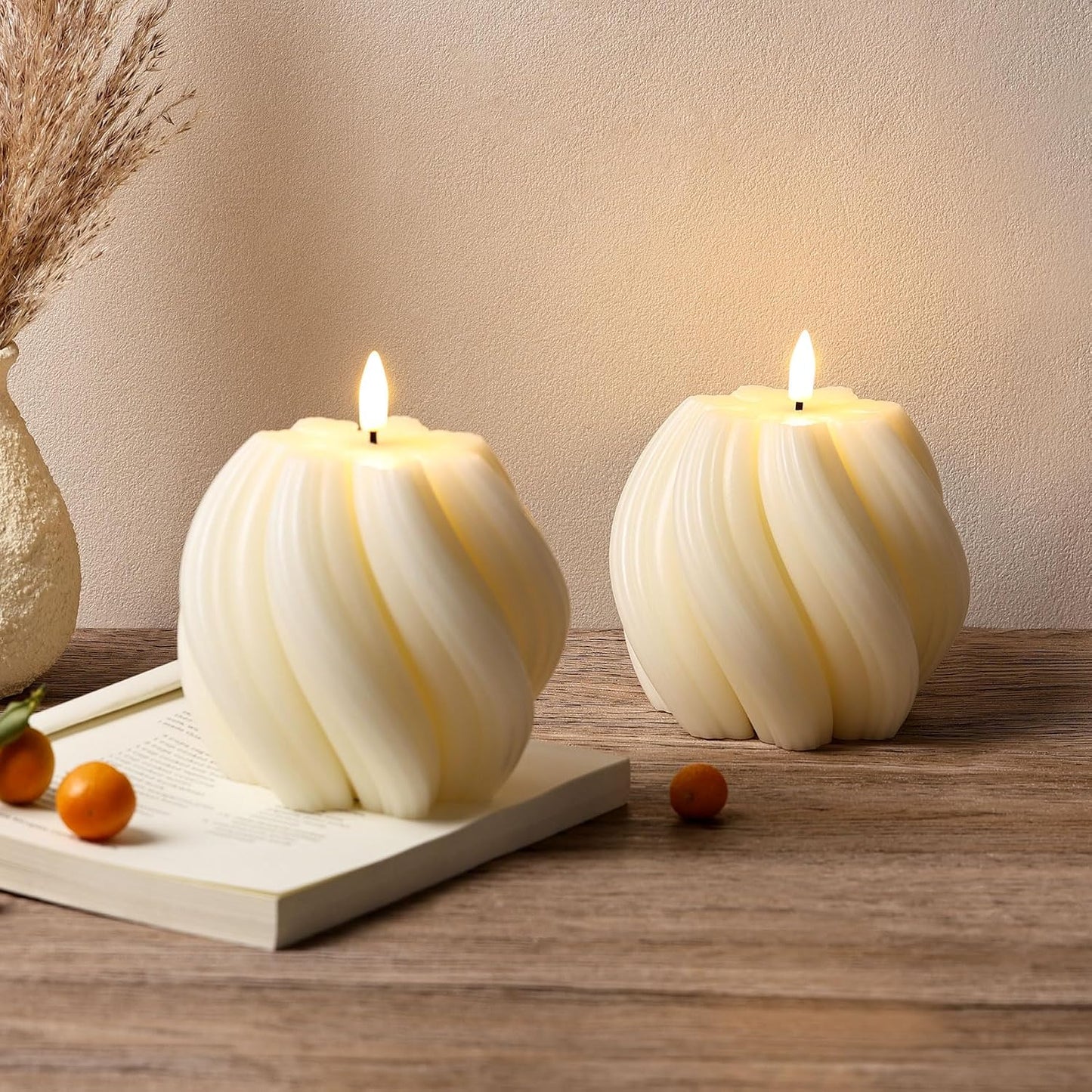 Swirl Flameless Candles / Cream White / Set of 2