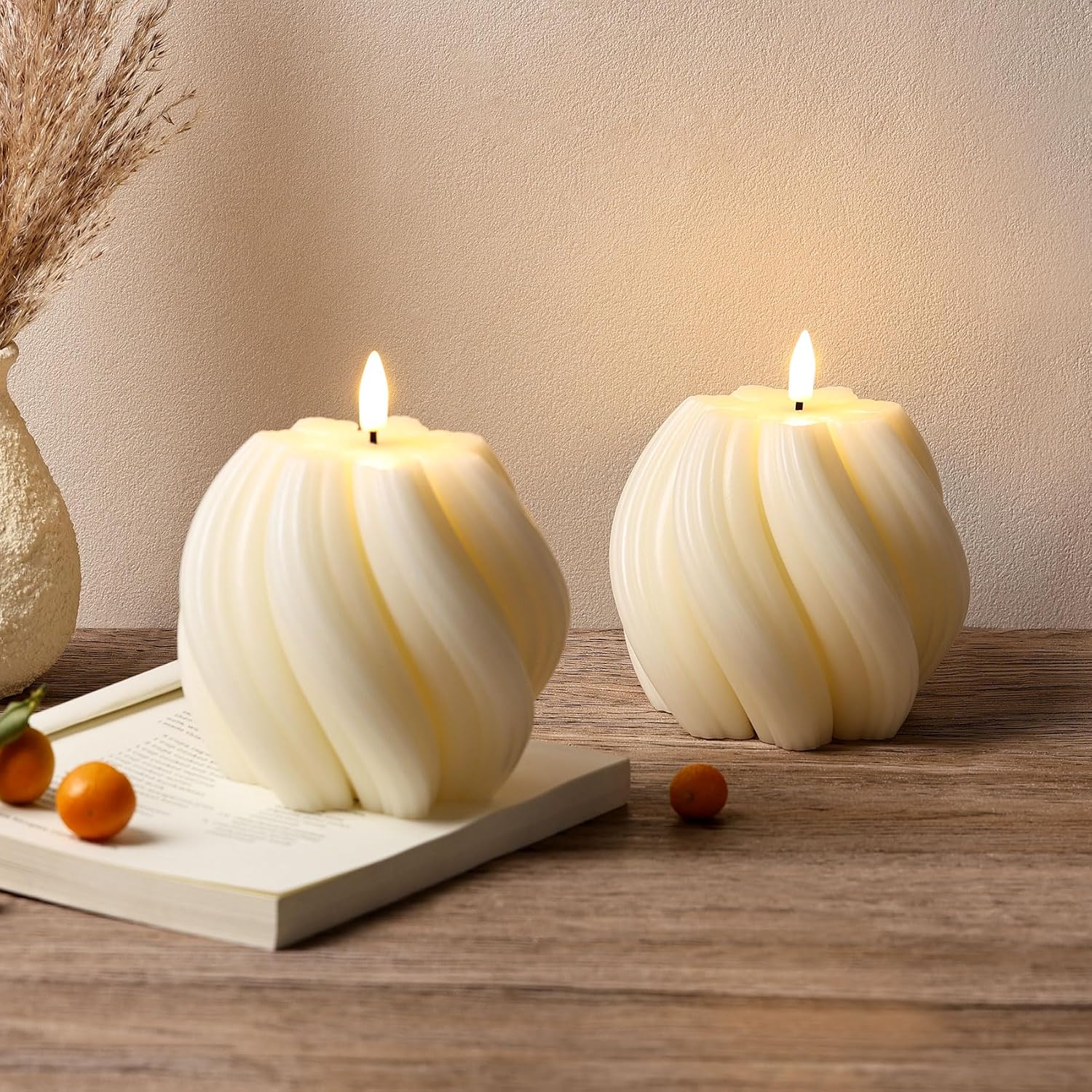 Swirl Flameless Candles / Cream White / Set of 2