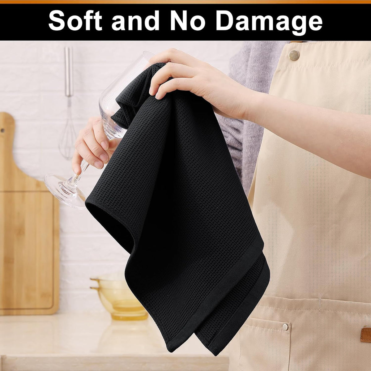 Homaxy 100% Cotton Waffle Weave Kitchen Towels, 12 Pack, Black | Soft and Absorbent Dish Towels, 16 x 26 Inches Quick