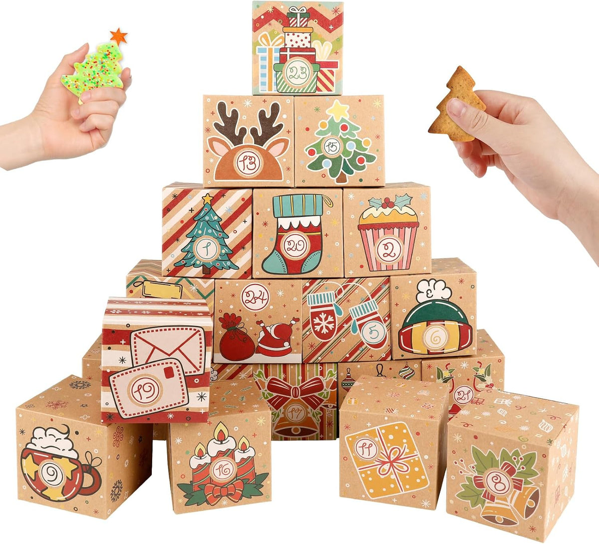 ONESING 24 Pcs DIY Christmas Advent Calendar Boxes for 2026, 24 Days Countdown Calendar Gift for Adults and Kids Christmas Cardboard Number Boxes Make & Fill Your Own Advent Calendar Boxes Lovely Xmas Kraft Papper
