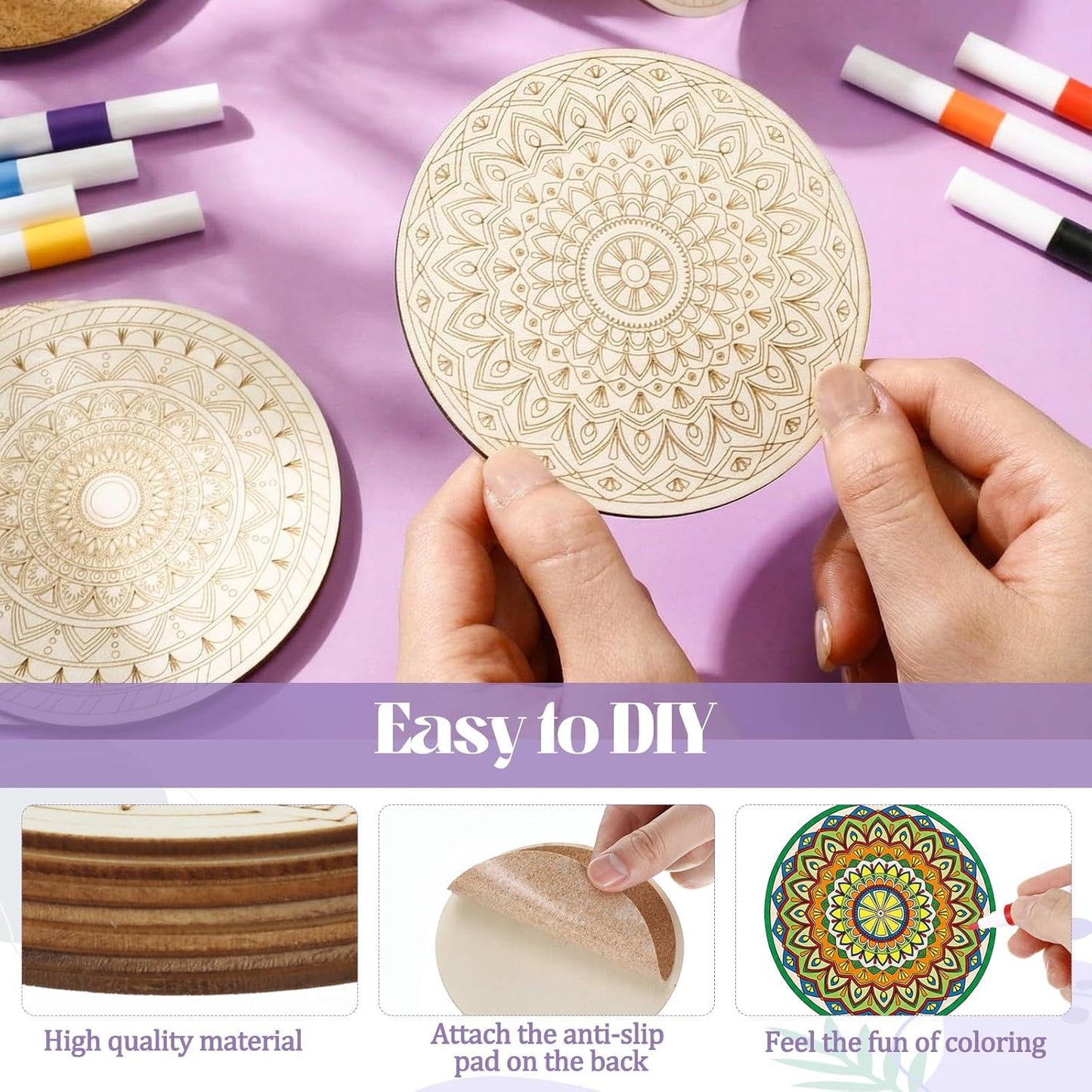 Holder & Markers Boho DIY / Mandalas / 4 Inch / Set of 77
