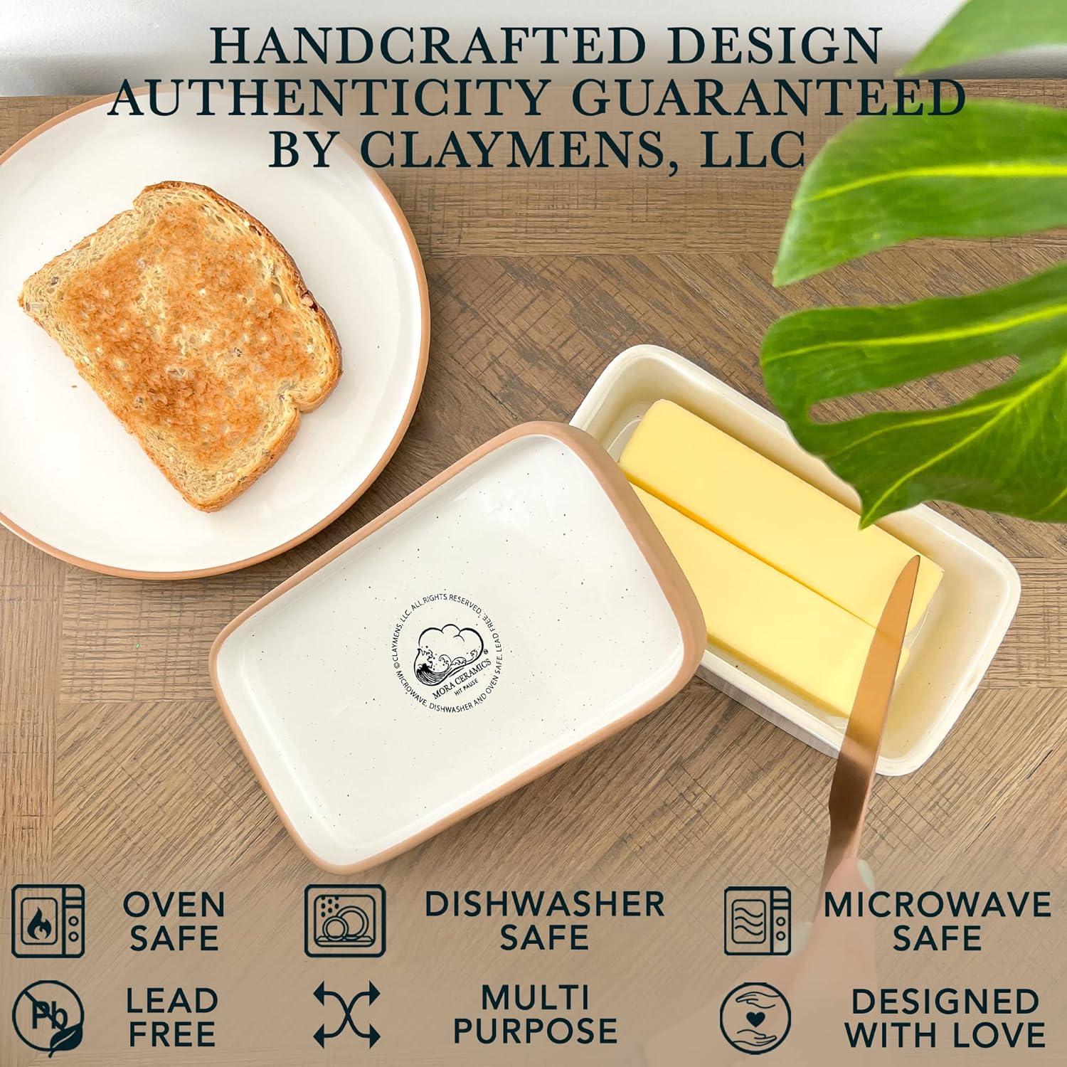 Covered Butter Crock Container to Leave on Countertop / Vanilla White