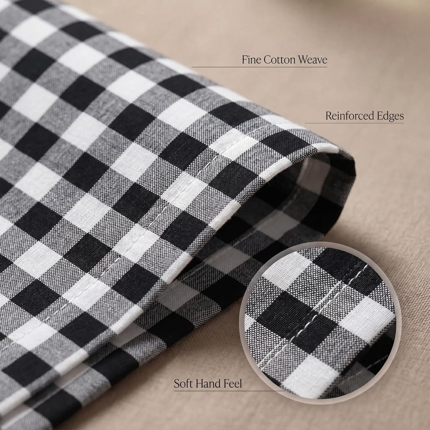 Urban Villa Cloth Napkins Cotton 20x20 (Set of 12) Black Cheks