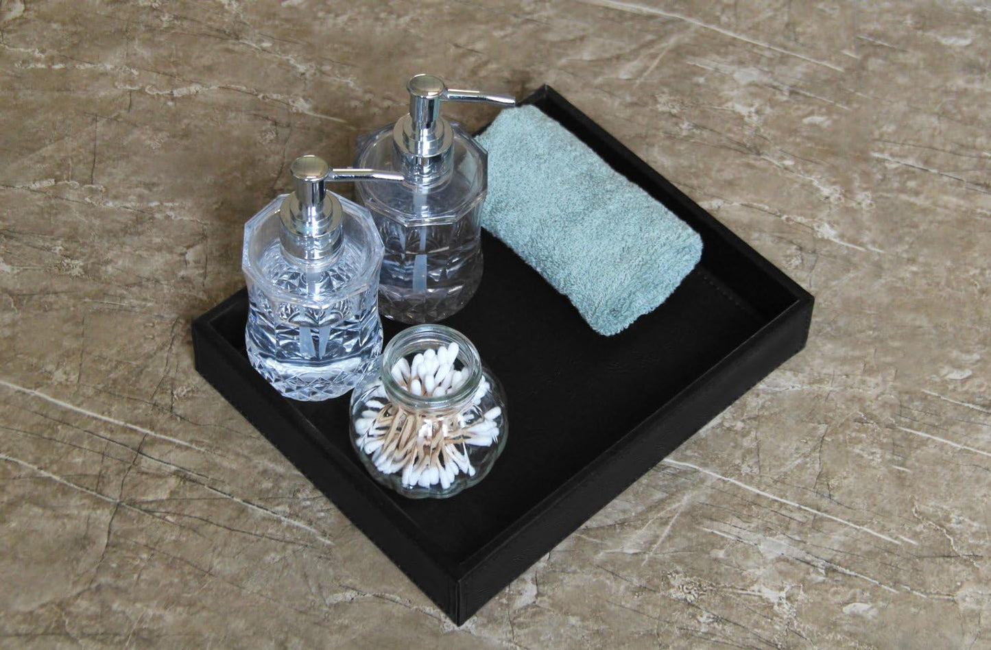 Valet Tray Nightstand Organizer Leather Catchall Tray for Perfume / Black
