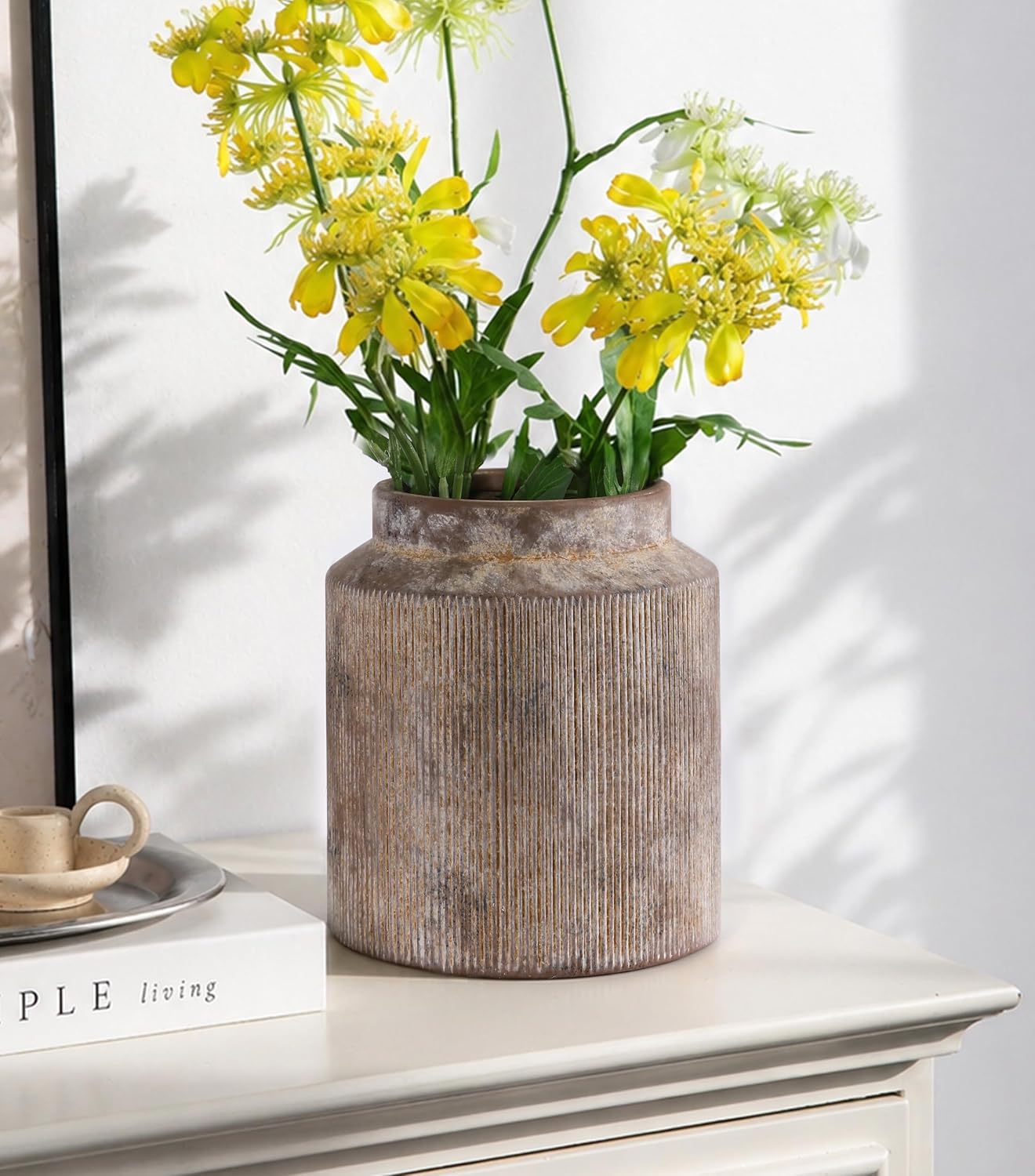 Ceramic Flower Vase Rustic Vases Modern Vase Short Wide Mouth Vases / Terracotta / 7 Inch