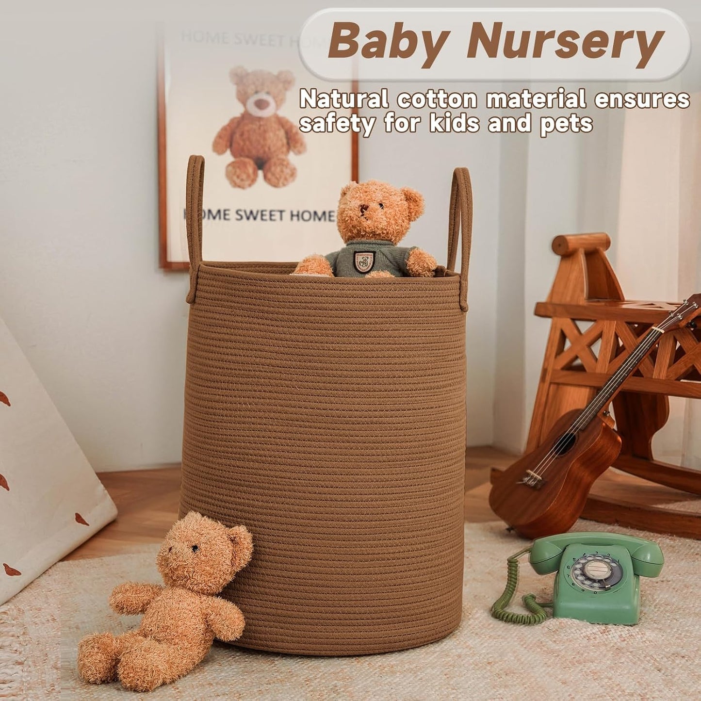 Large Woven Laundry Basket Hamper / Golden Jute / 60L