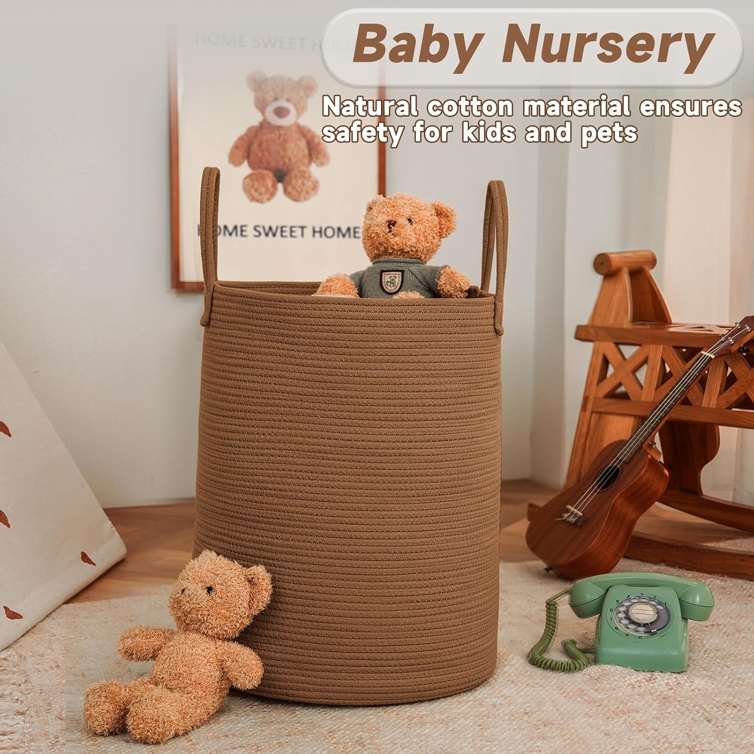 Large Woven Laundry Basket Hamper / Golden Jute / 60L