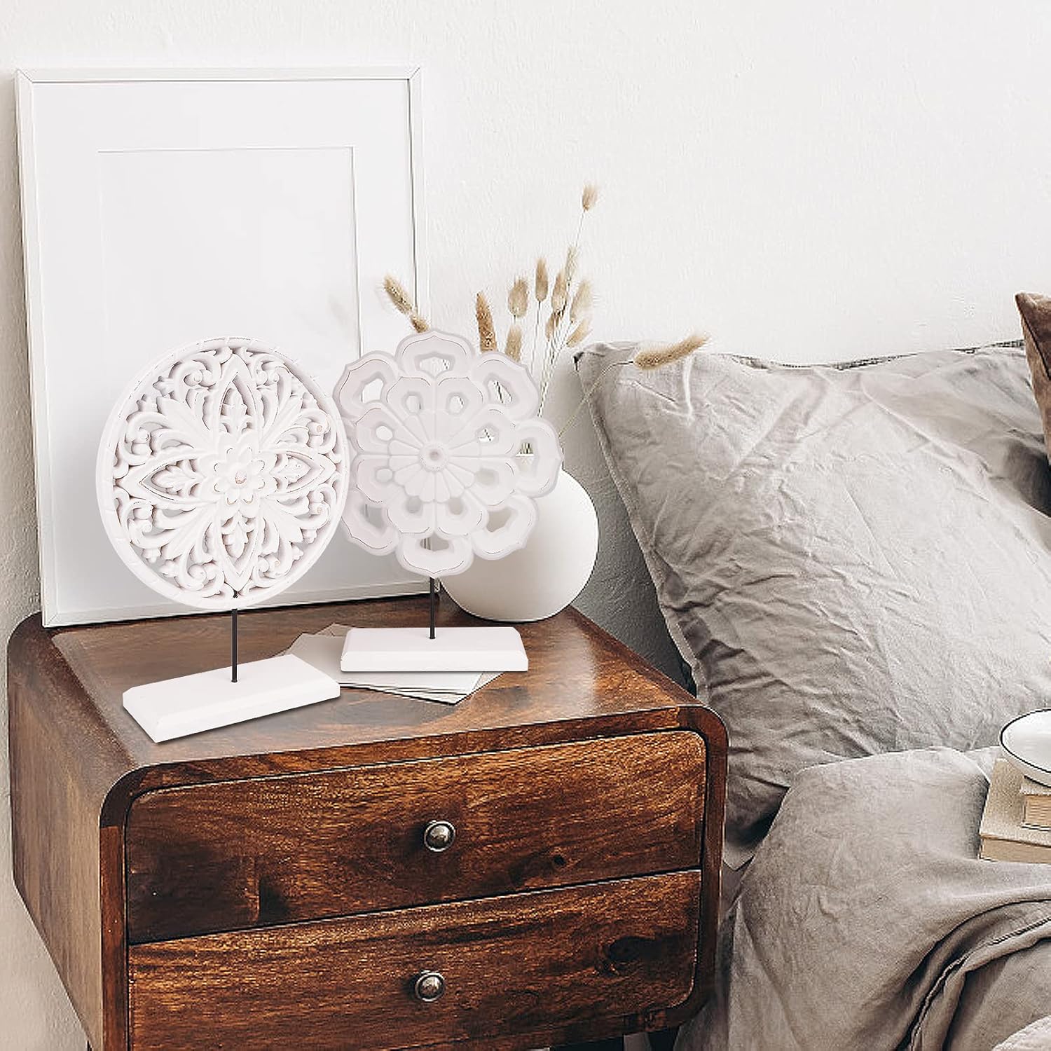 Rustic Distressed MDF Statues Home Tabletop / White / Set of 2