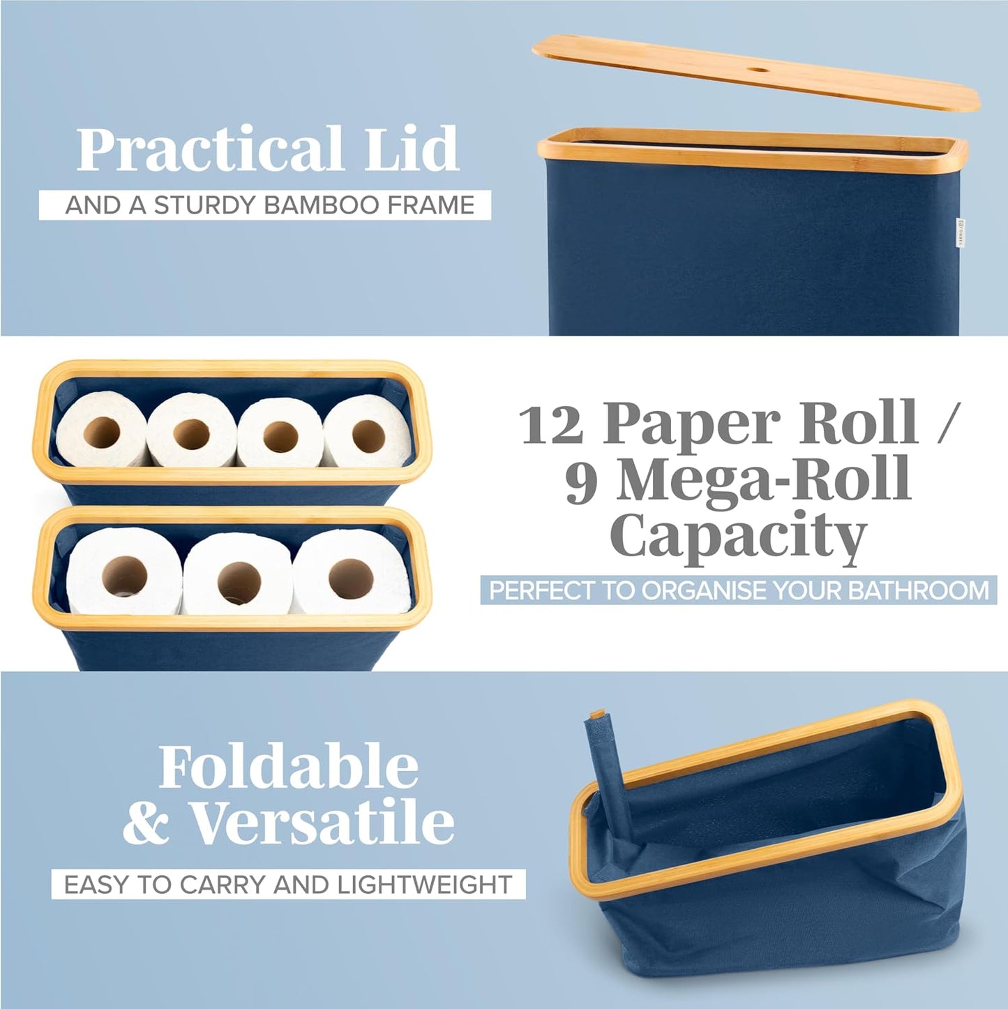LONBET Toilet Paper Storage for 12 Rolls, Stackable & Foldable - The Ultimate Bathroom Organizer - Waterproof Basket