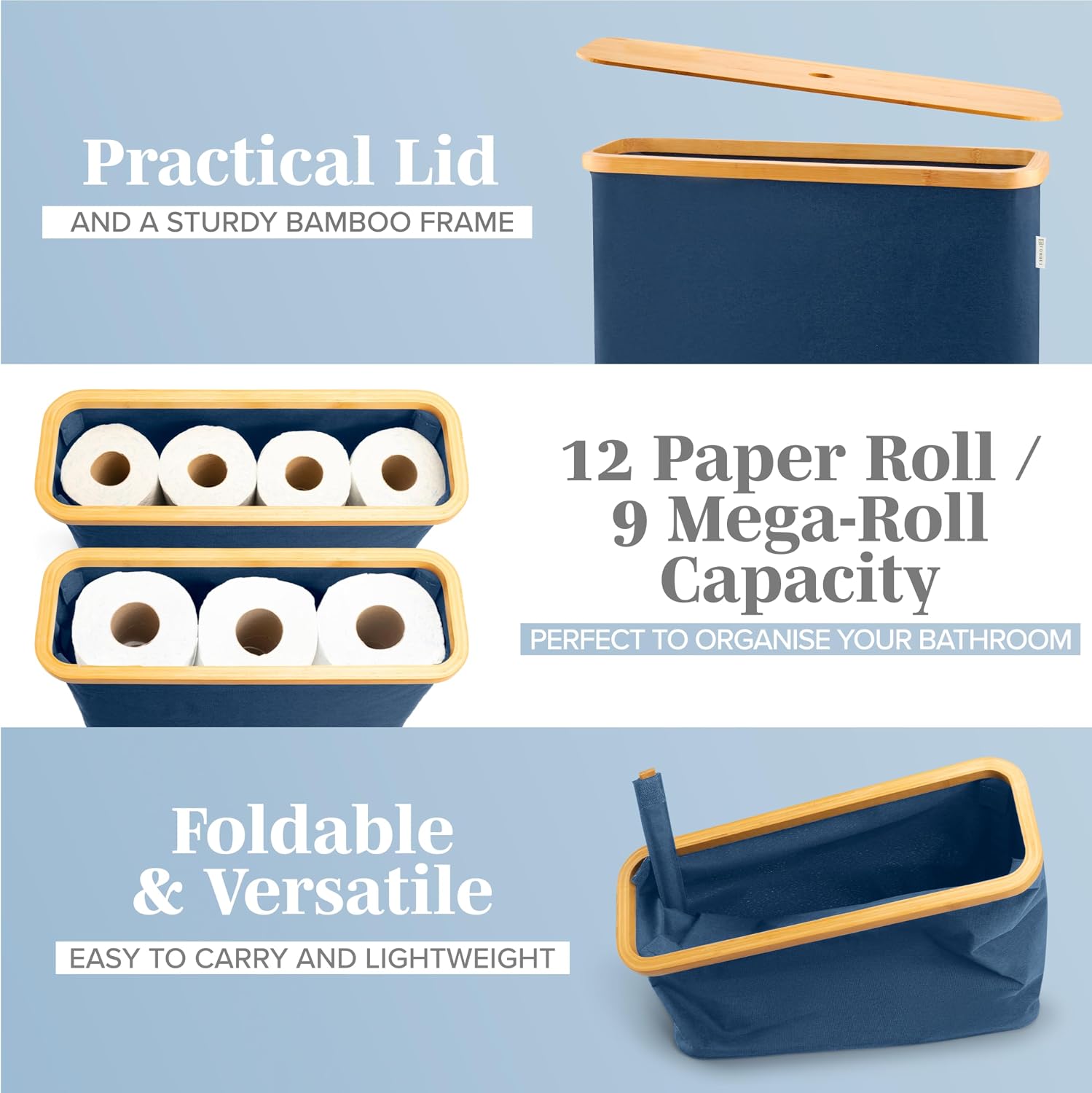 LONBET Toilet Paper Storage for 12 Rolls, Stackable & Foldable - The Ultimate Bathroom Organizer - Waterproof Basket