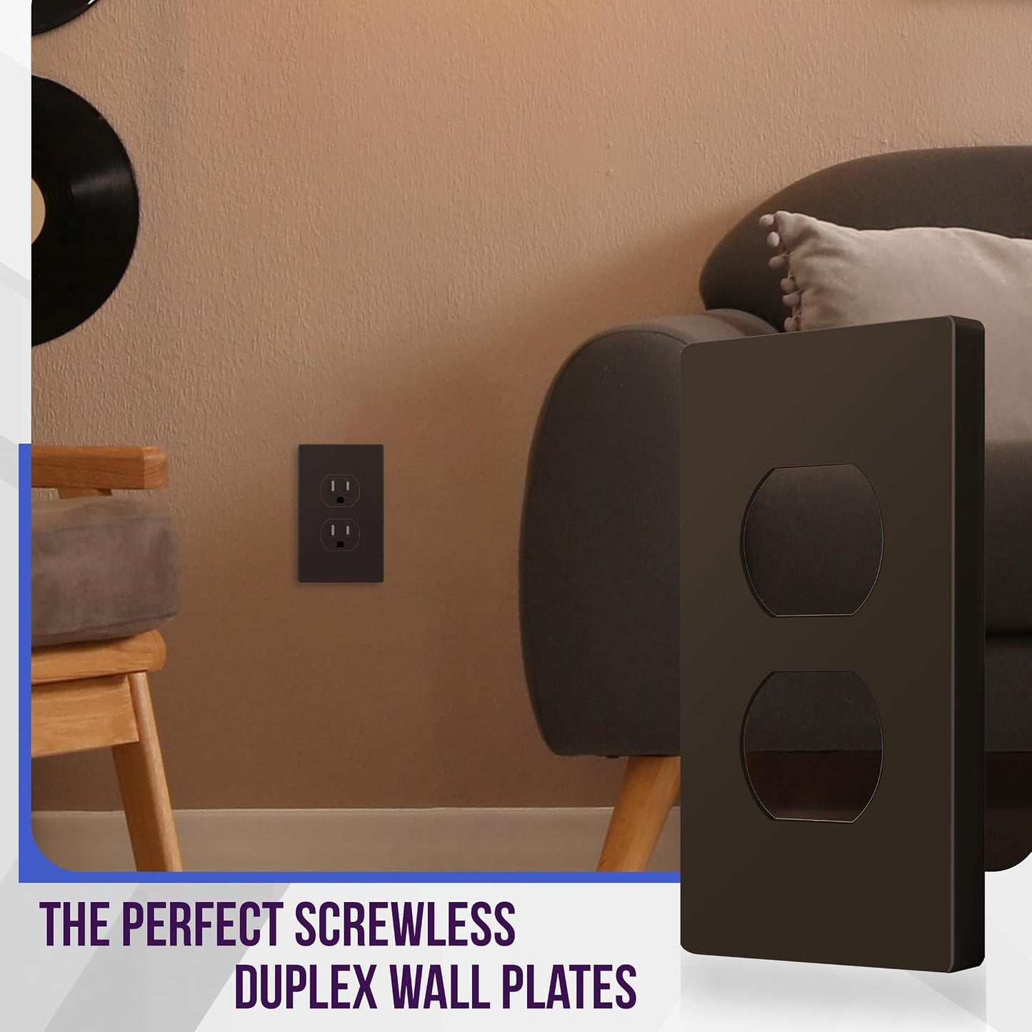 ENERLITES SI8821-BR Duplex Outlet Receptacle Cover, Screwless Wall Plate, Standard Size, 1-Gang 4.68" x 2.93"