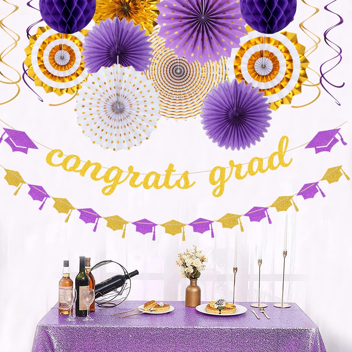 Kits 2026 Congrate Grad Garland / Congrate Grad Purple Gold / Set of 18