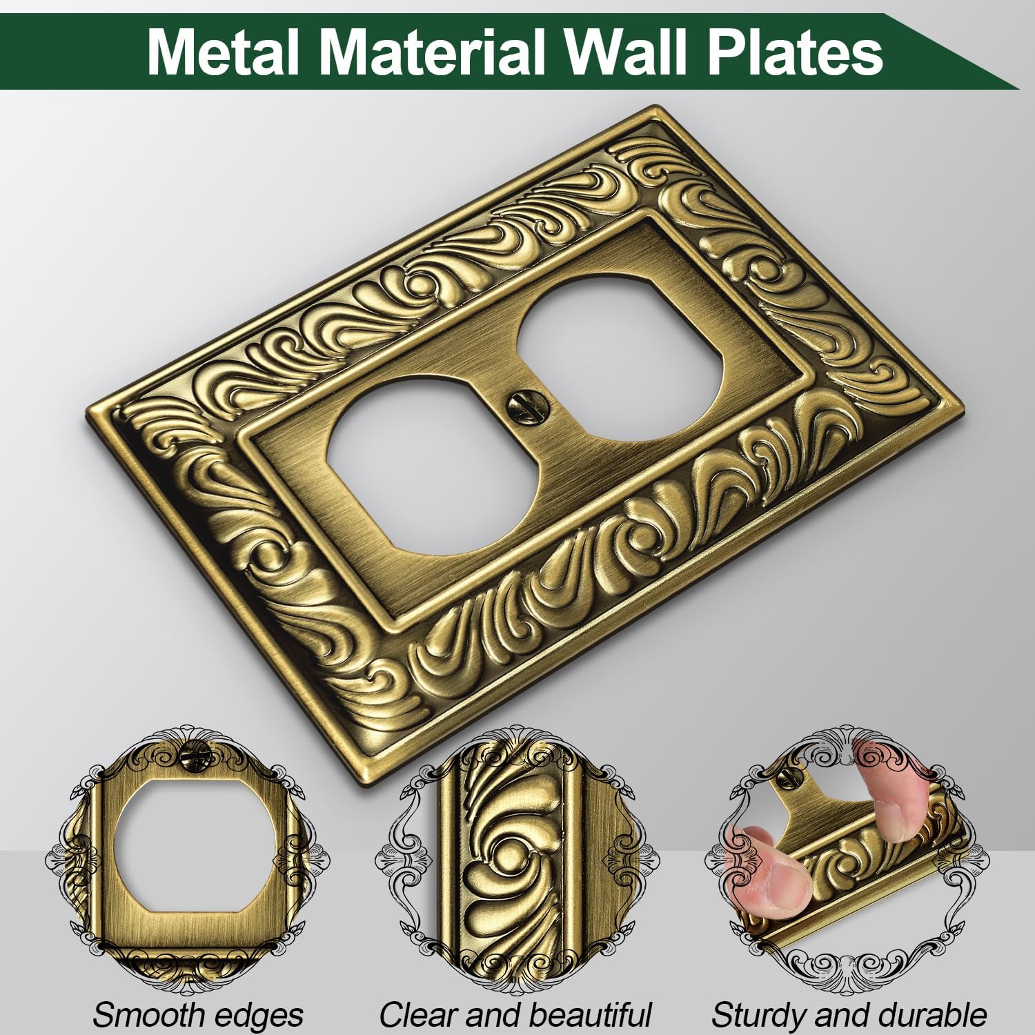 Antique Brass Decorative Duplex Outlet Cover, Decorative Switch Plate Cover | 6 Pack Paisley Pattern Wall Plates for