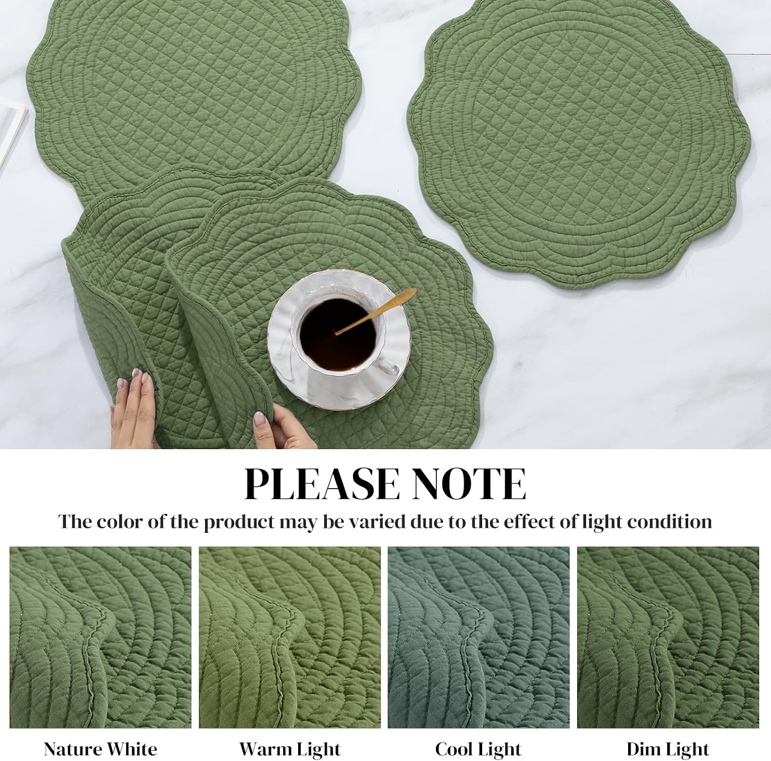 HOMBYS Quilted Placemats Set of 6 Washable Round Placemats for Kitchen Table-100% Cotton Fabric 14 Inch Round Table