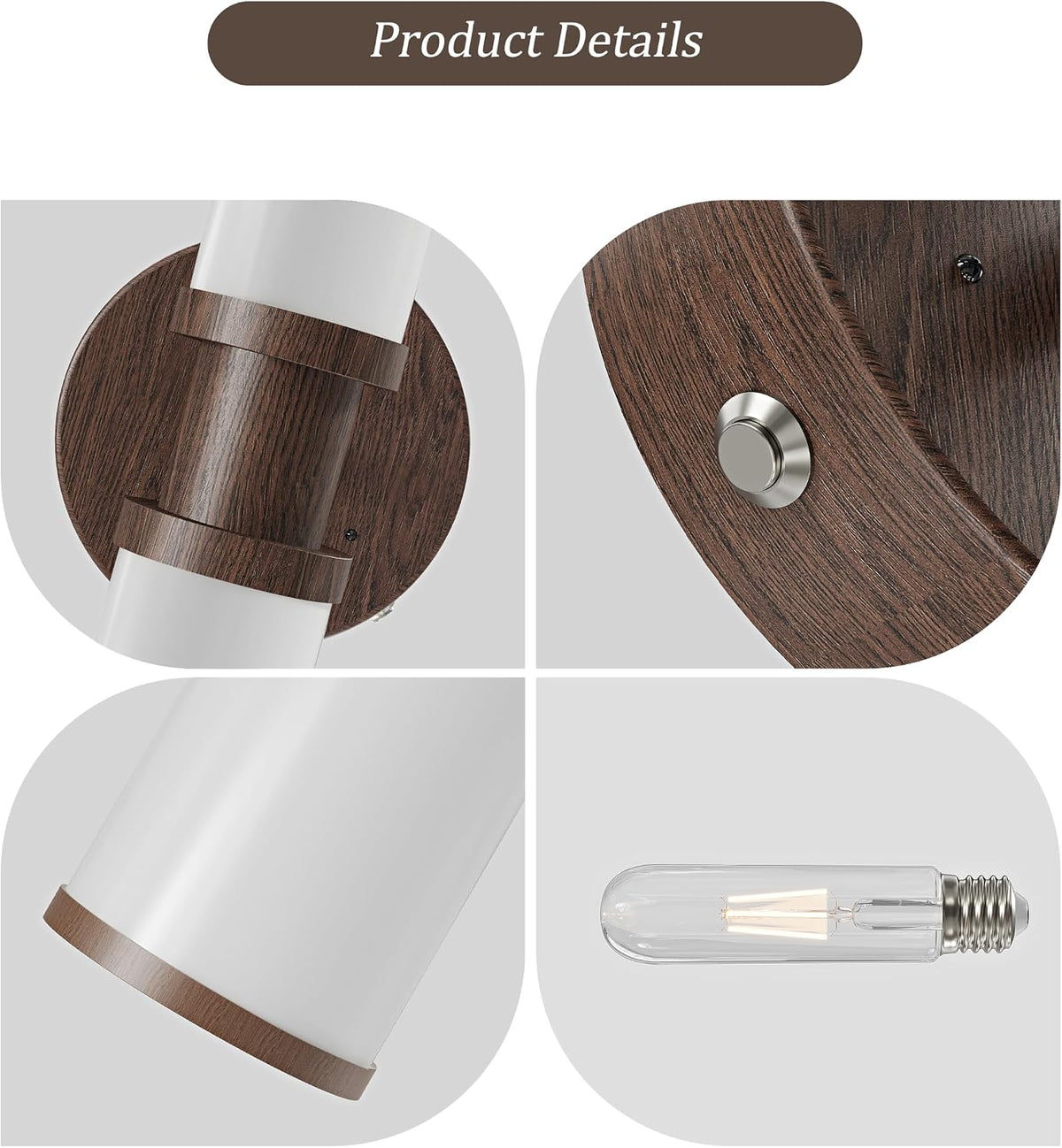 Rayogale Walnut Wireless Battery Operated Wall Sconces with Remote Control | White Glass Rechargeable Wall Lights Set