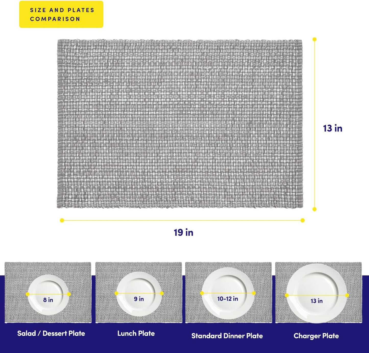 Sweet Home Collection 100% Cotton Placemats for Dining Room Rectangle Two Tone Woven Fabric 13" x 19" Soft Durable