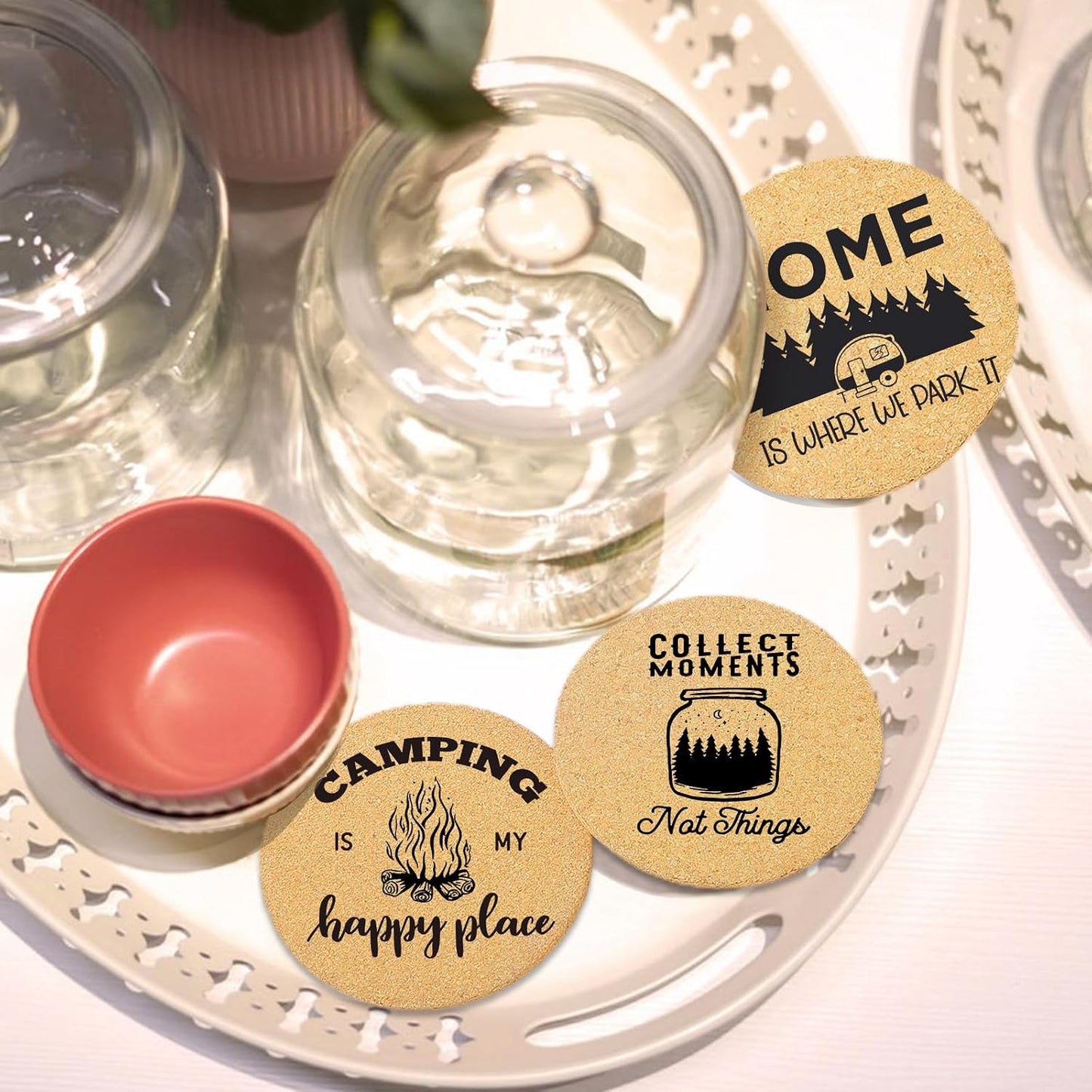 Holder / Coaster Absorbent Cork Wood for Cup Desk Office Table Kitchen Decor / Camping / Set of 6
