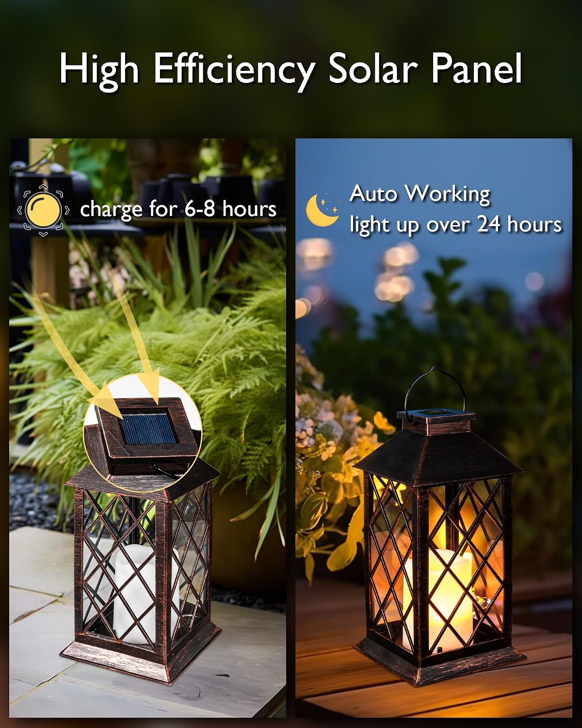 Homemory 2 Pack 13'' Bronze Solar Lanterns, Flickering Flame Hanging Lights | Realistic Flickering Flame Creates Cozy