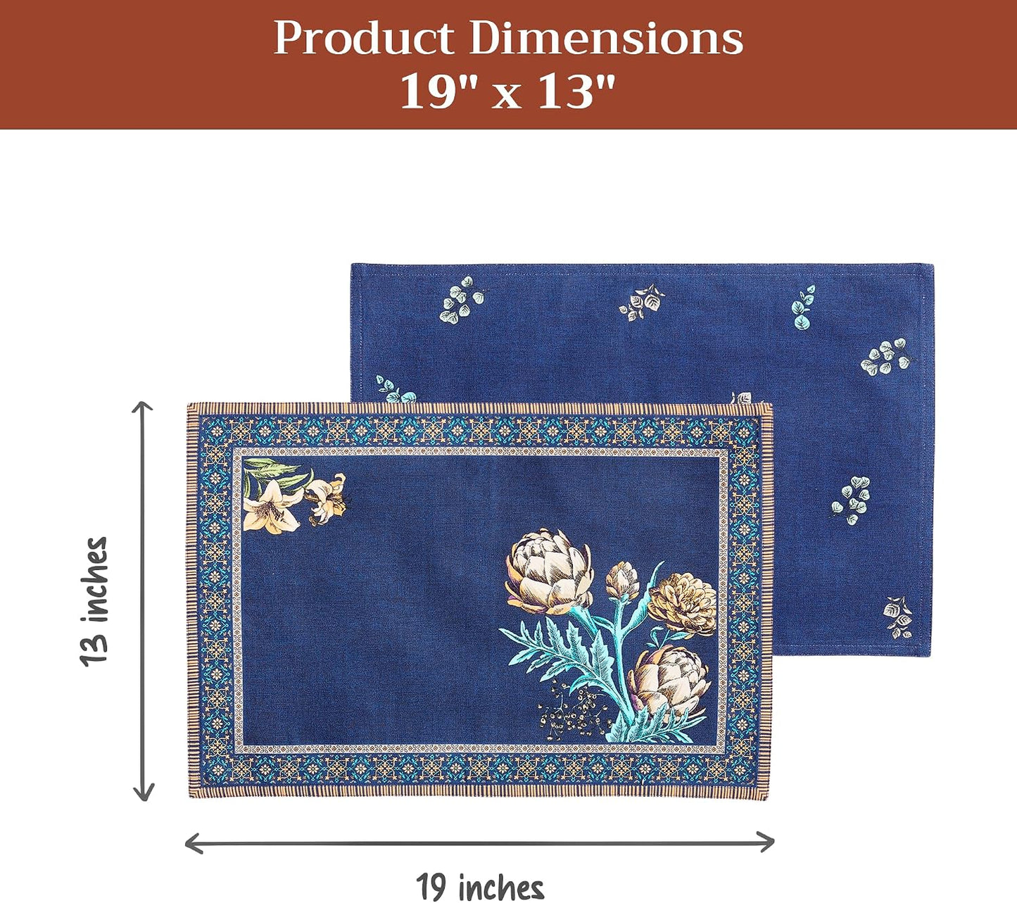 Maison d' Hermine Placemats Set of 4 Reusable 100% Combed Cotton (13"x19") | Cloth Place Mats Washable Table Mats for
