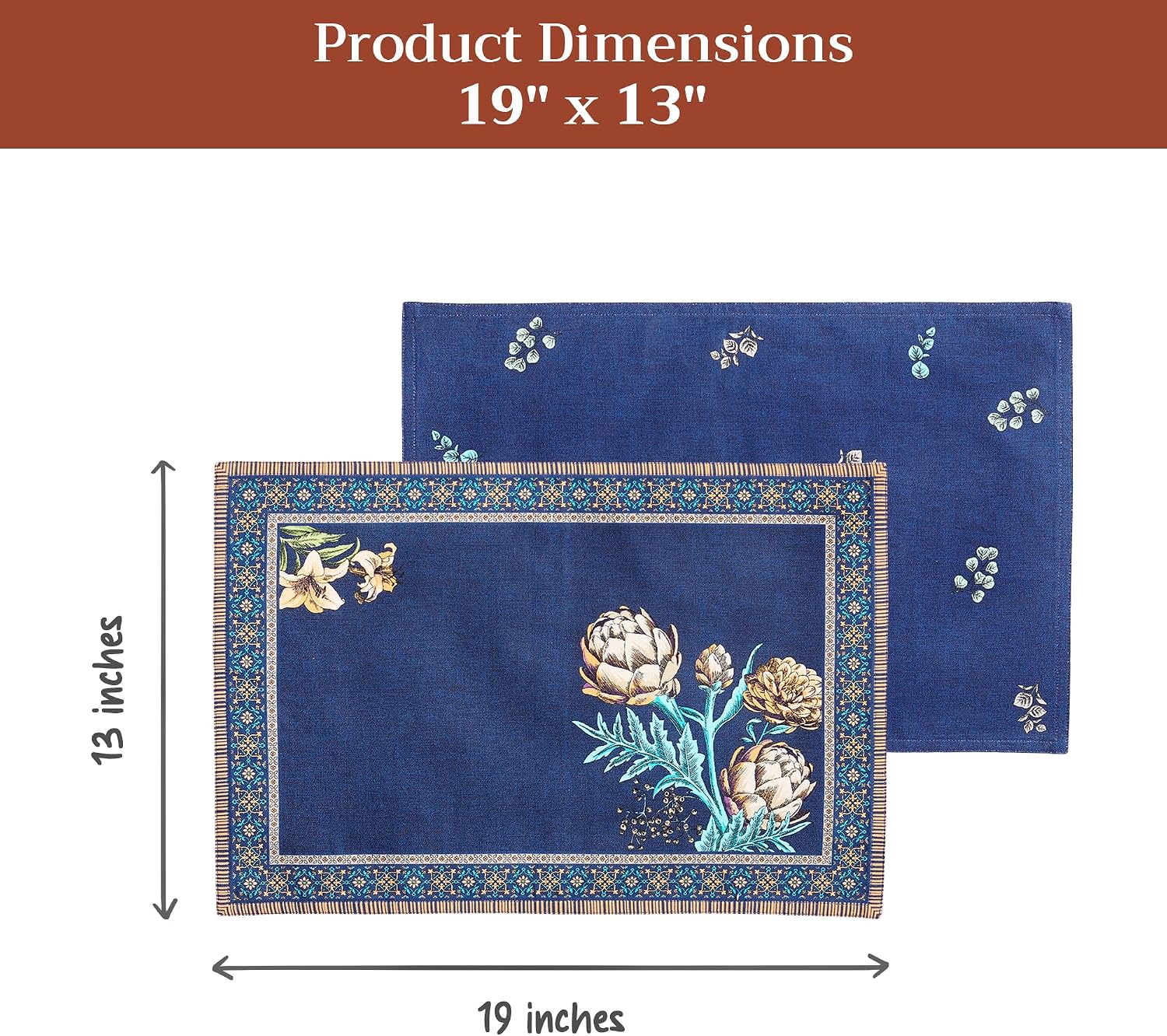 Maison d' Hermine Placemats Set of 4 Reusable 100% Combed Cotton (13"x19") | Cloth Place Mats Washable Table Mats for