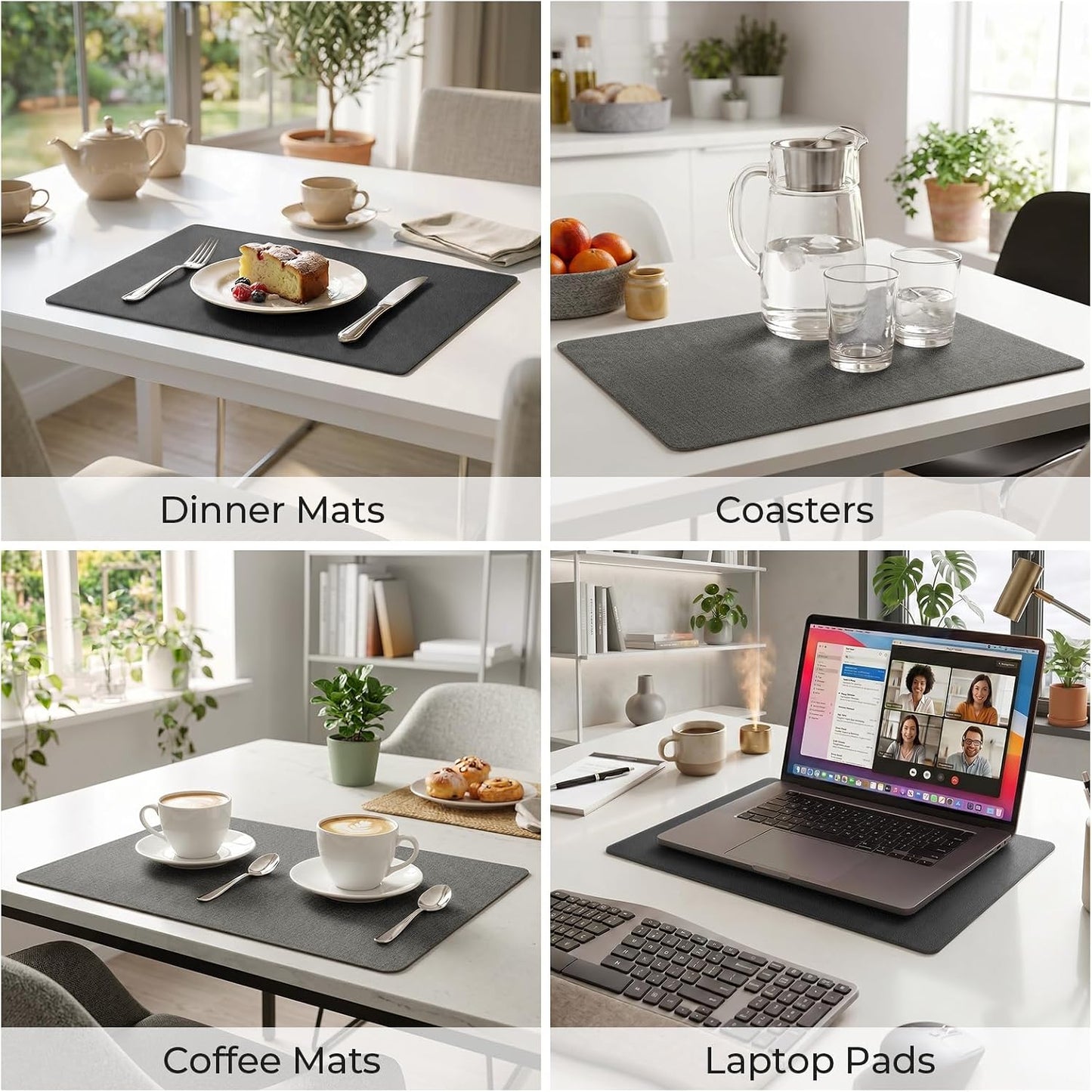 Romanstile Vinyl Placemats Set of 8, Reversible Faux Leather Heat Resistant Wipeable Table Mats, Waterproof Washable