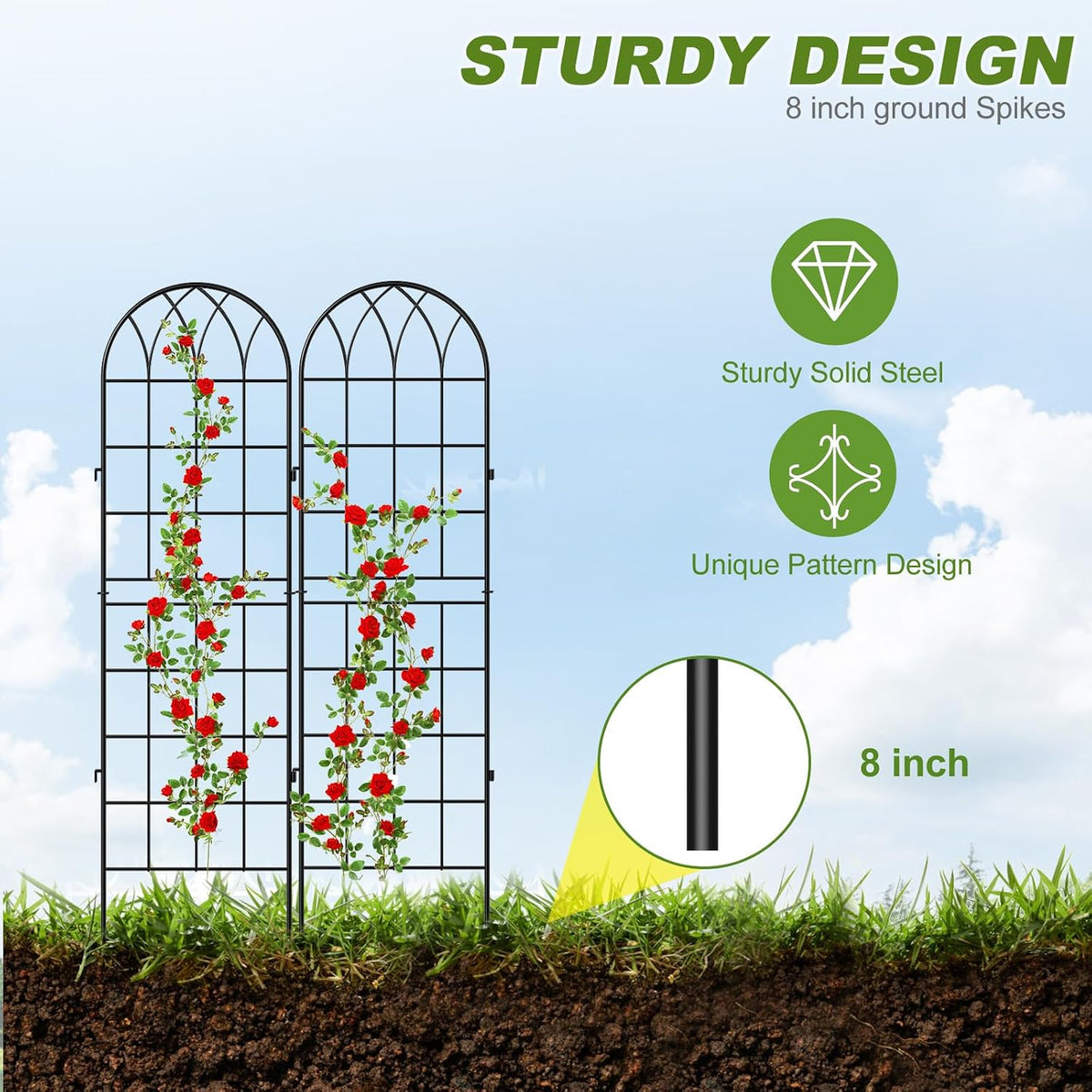4 Pack Garden Trellis for Climbing Plants, 59 Inch Metal Trellis | Decorative Plant Support Trellis for Climbing Plants