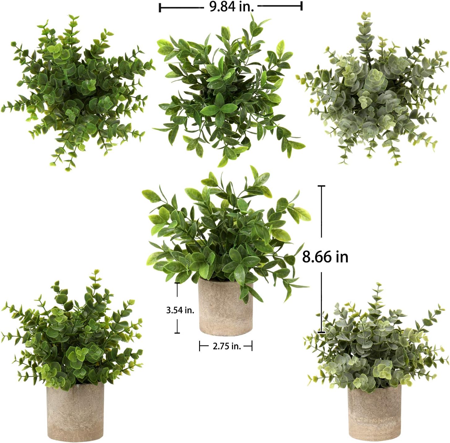Artificial Potted Plants Small Faux Plant Eucalyptus Mini Fake Plant Decor / 6-green / Set of 3