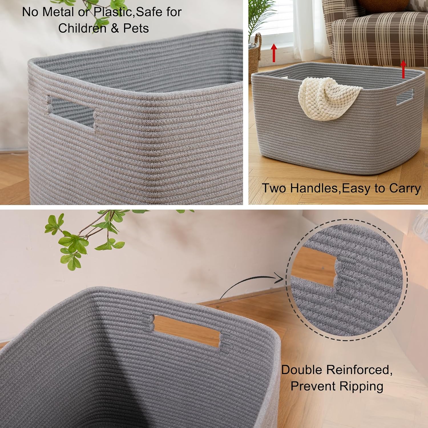 Woven Blanket Storage Basket / Grey / 22 x 17 x 12