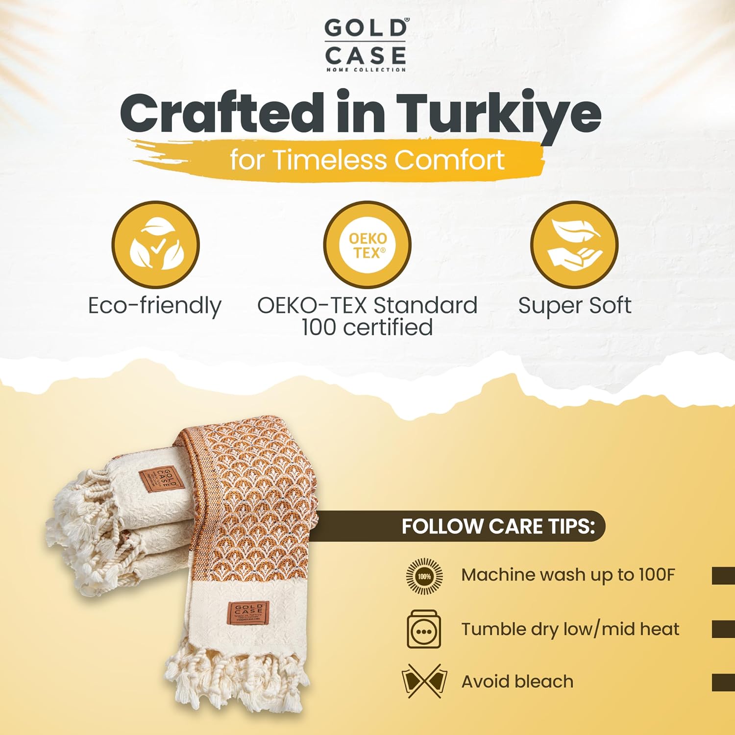 Gold CASE Turkish Hand Towels for Bathroom Set of 4 – 100% Cotton Bathroom Towels – Helen Kitchen Small Towel for Spa