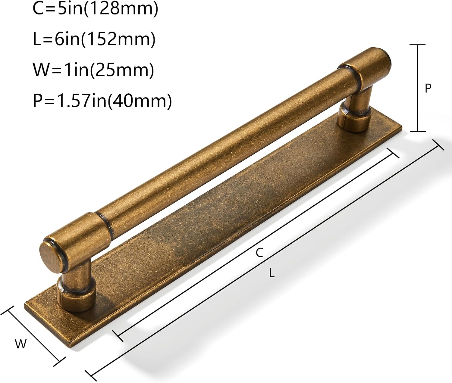 5 Pack 5 inch (128 mm) Center to Center Antique Brass Cabinet Pull Backplate with Base Plate Zinc Solid Vintage Kitchen