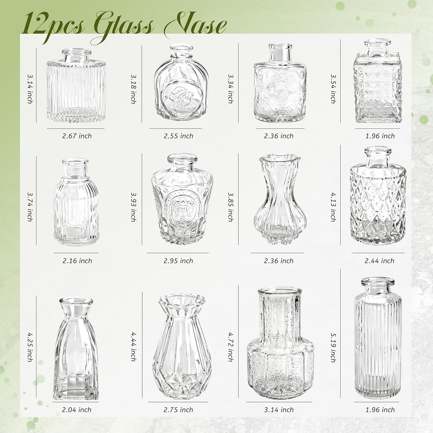 Glass Bud Vases / Clear / Set of 12