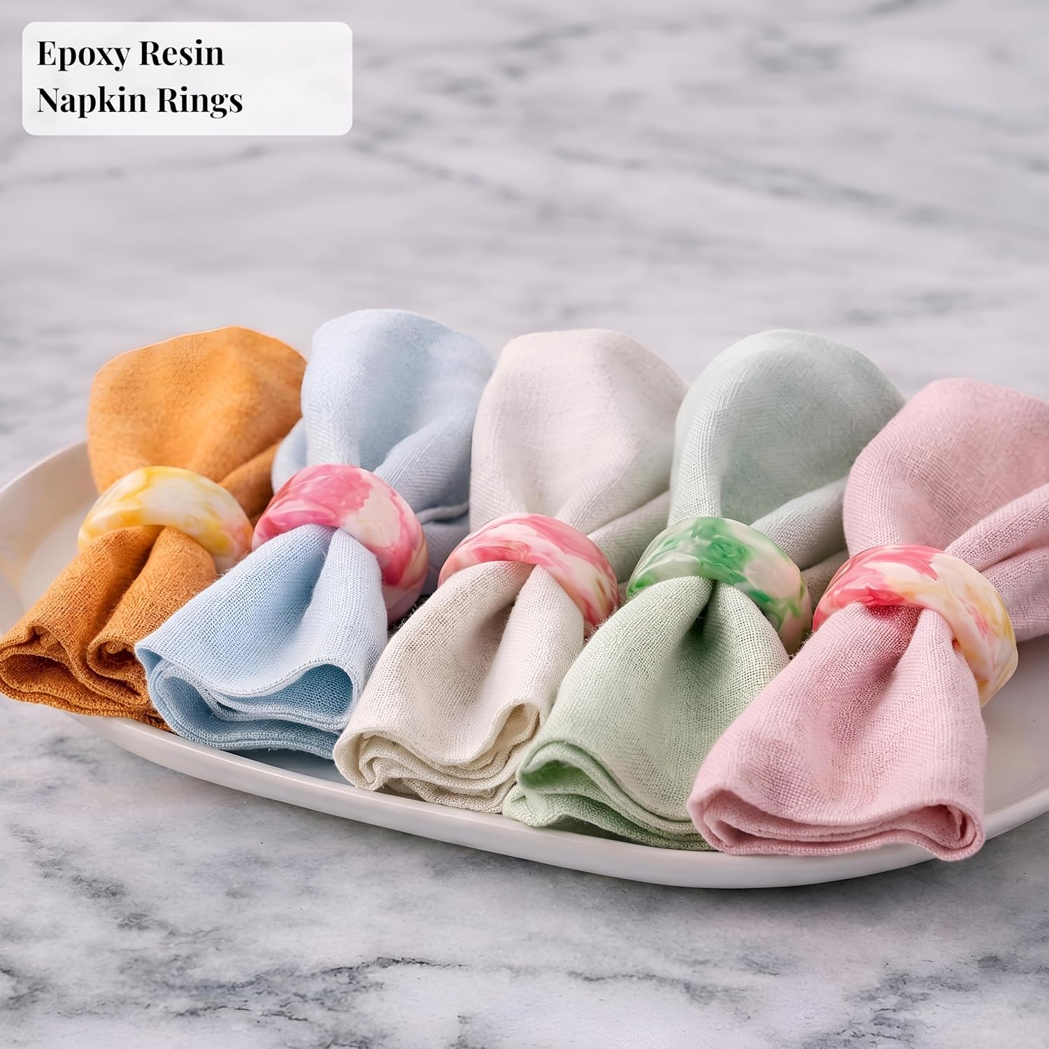 Epoxy Resin Napkin Rings, 12-Pack, Pastel, 6 Colors | Glossy finish, chip-resistant, 2x2x0.75 in each, fits standard