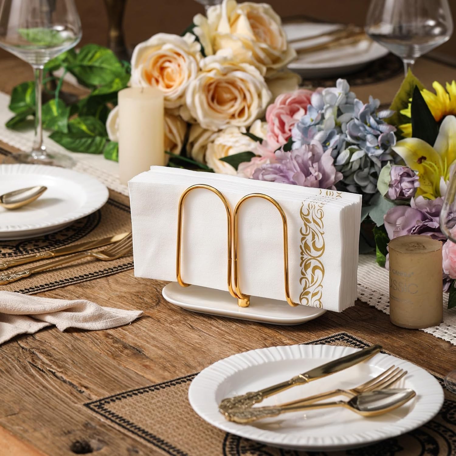 Modern Disposable Hand Guest Towel Holder / Gold