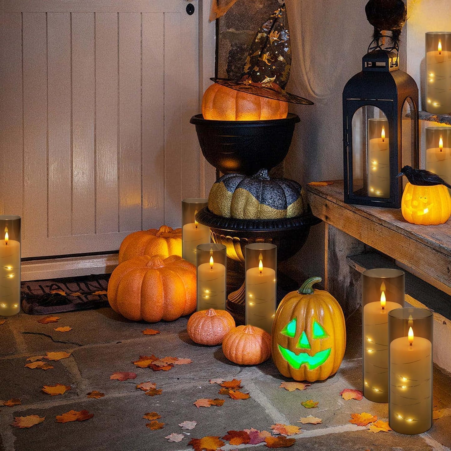 24 Pack Flameless LED Pillar Candles with Remote & Timer, Flickering Battery Operated Candles with Embedded Starry