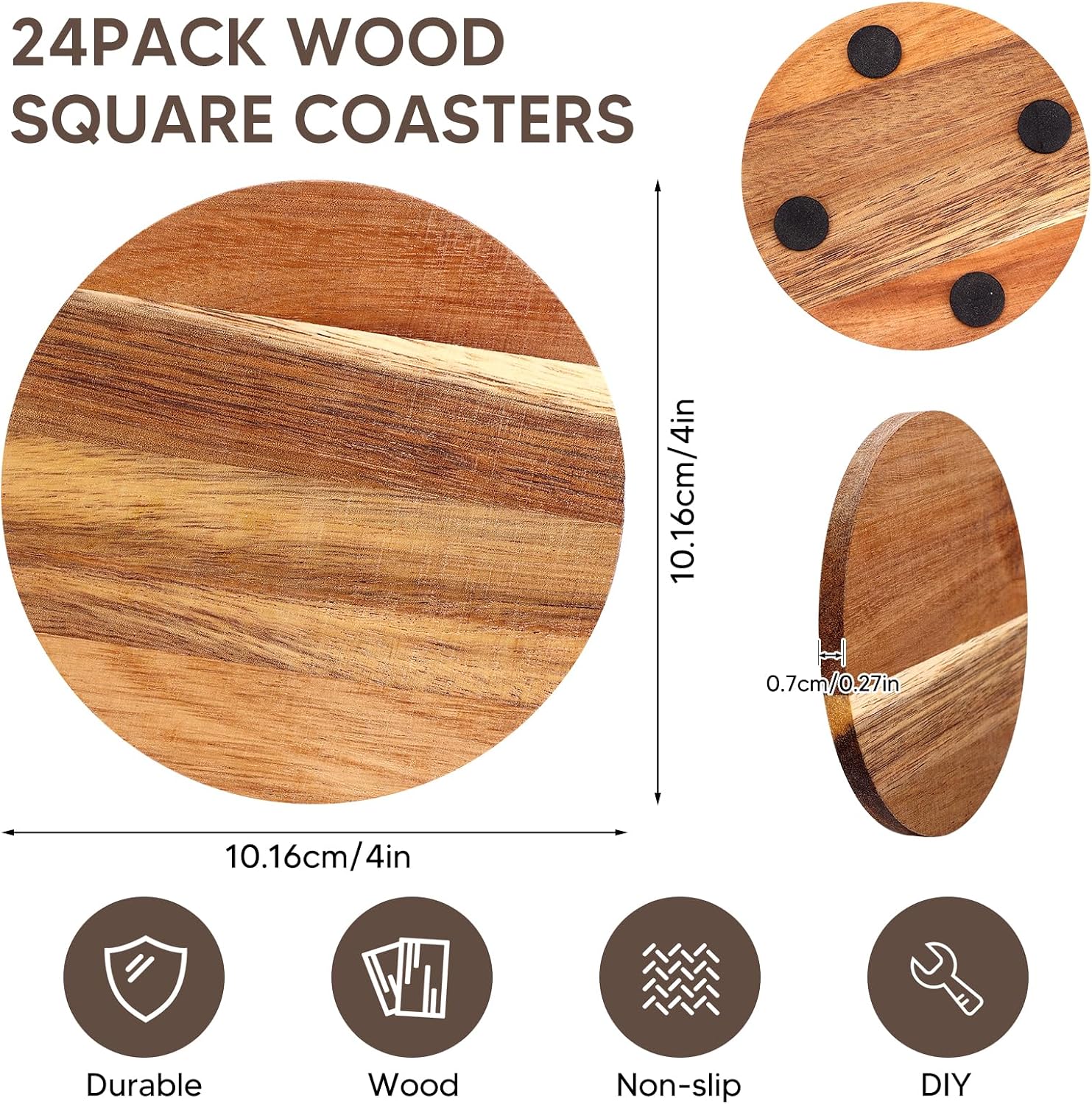 Wood Coasters Wooden Coaster for Drinks Coffee Table / Round / Set of 24