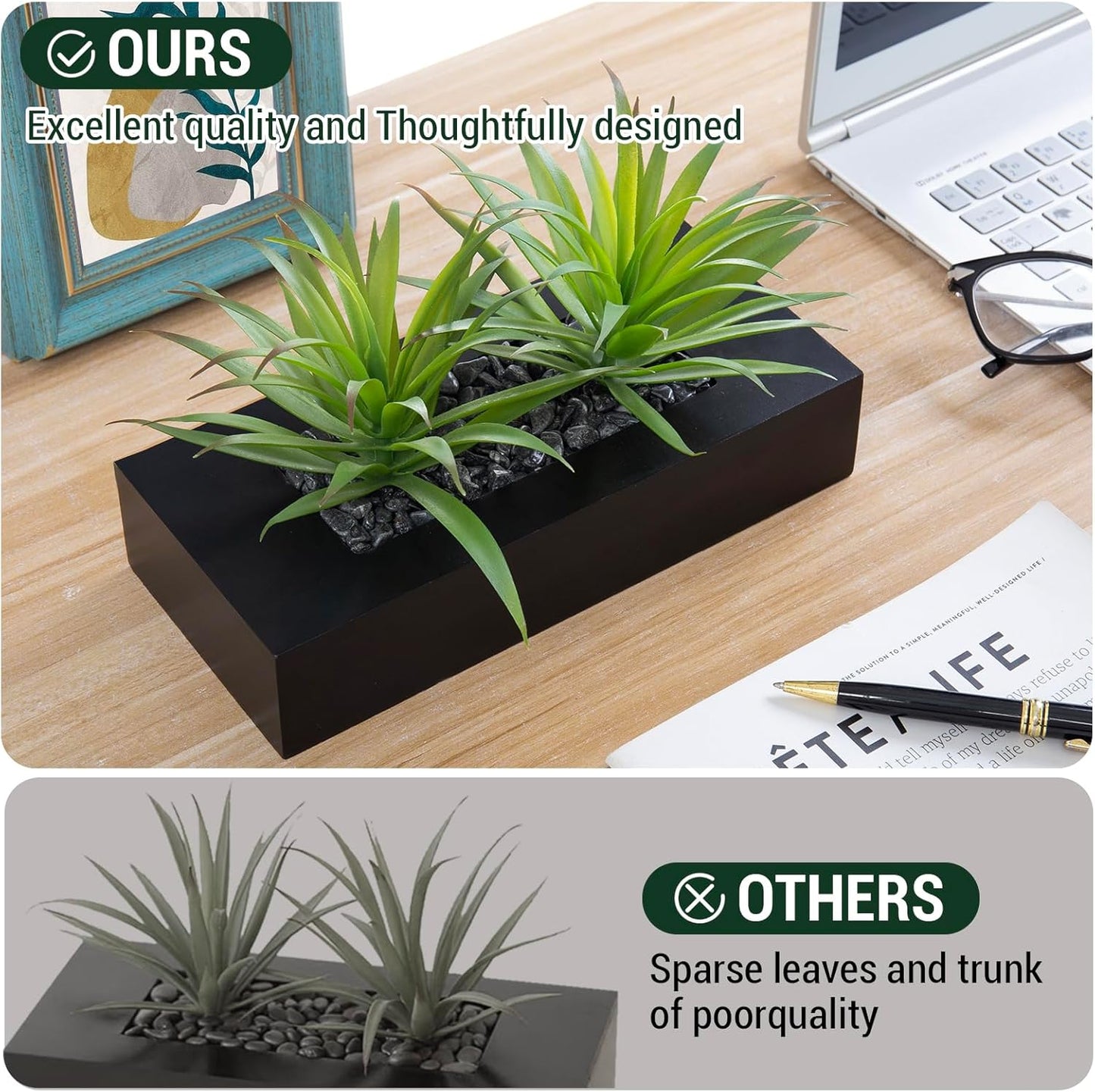 Faux Plants Indoor for Tabletop / Black / 9.5 Inch / 10 Inch
