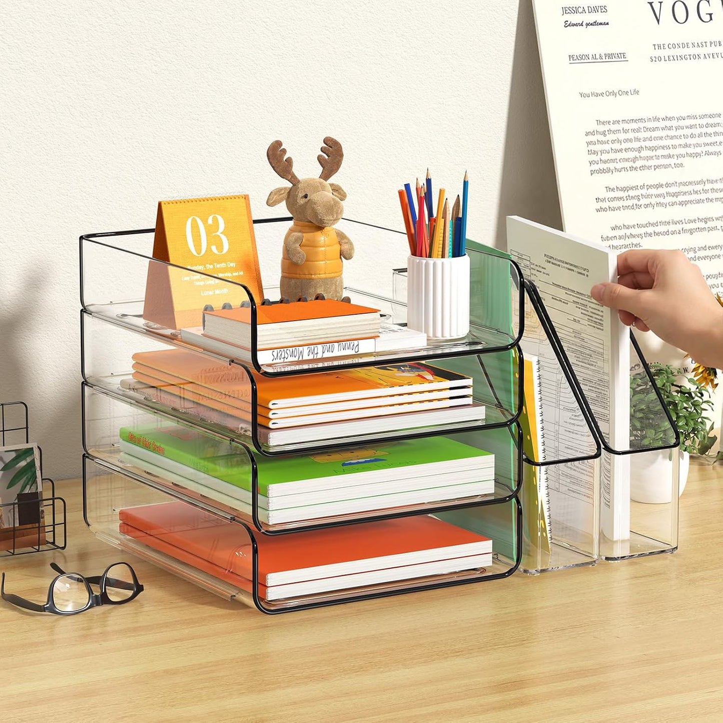 4-Tier Acrylic Paper Tray Organizer / Clear / Vertical