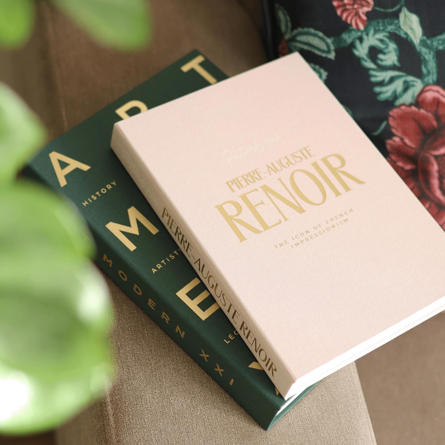 & Pink Linen Faux Books for Decoration / Art Modern XXI + Renoir / Green