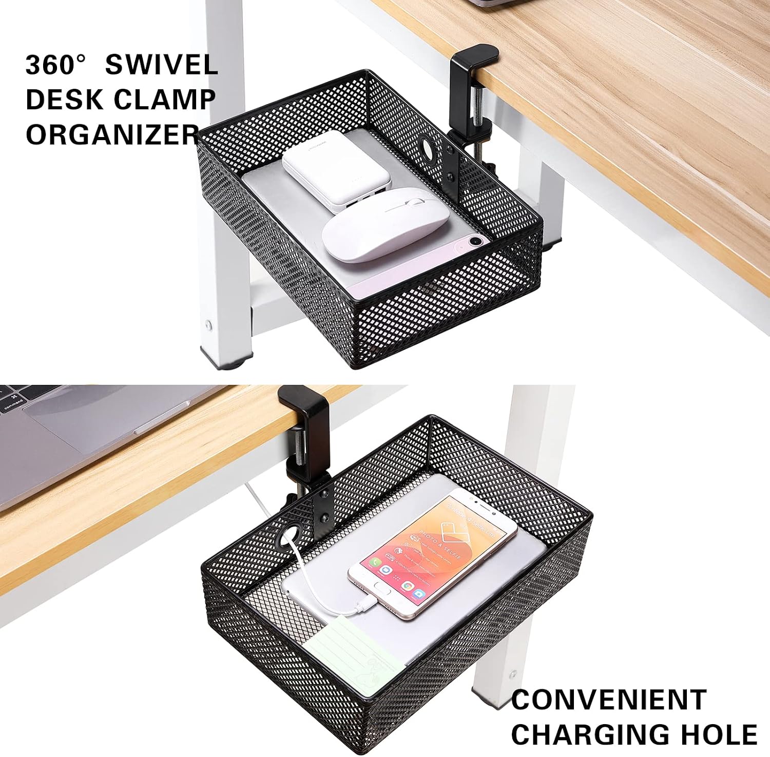 Under Desk Drawer, Clamp on Desk Organizer Hanging Desk Storage Under Table | Under desk organizer: clamp on desk