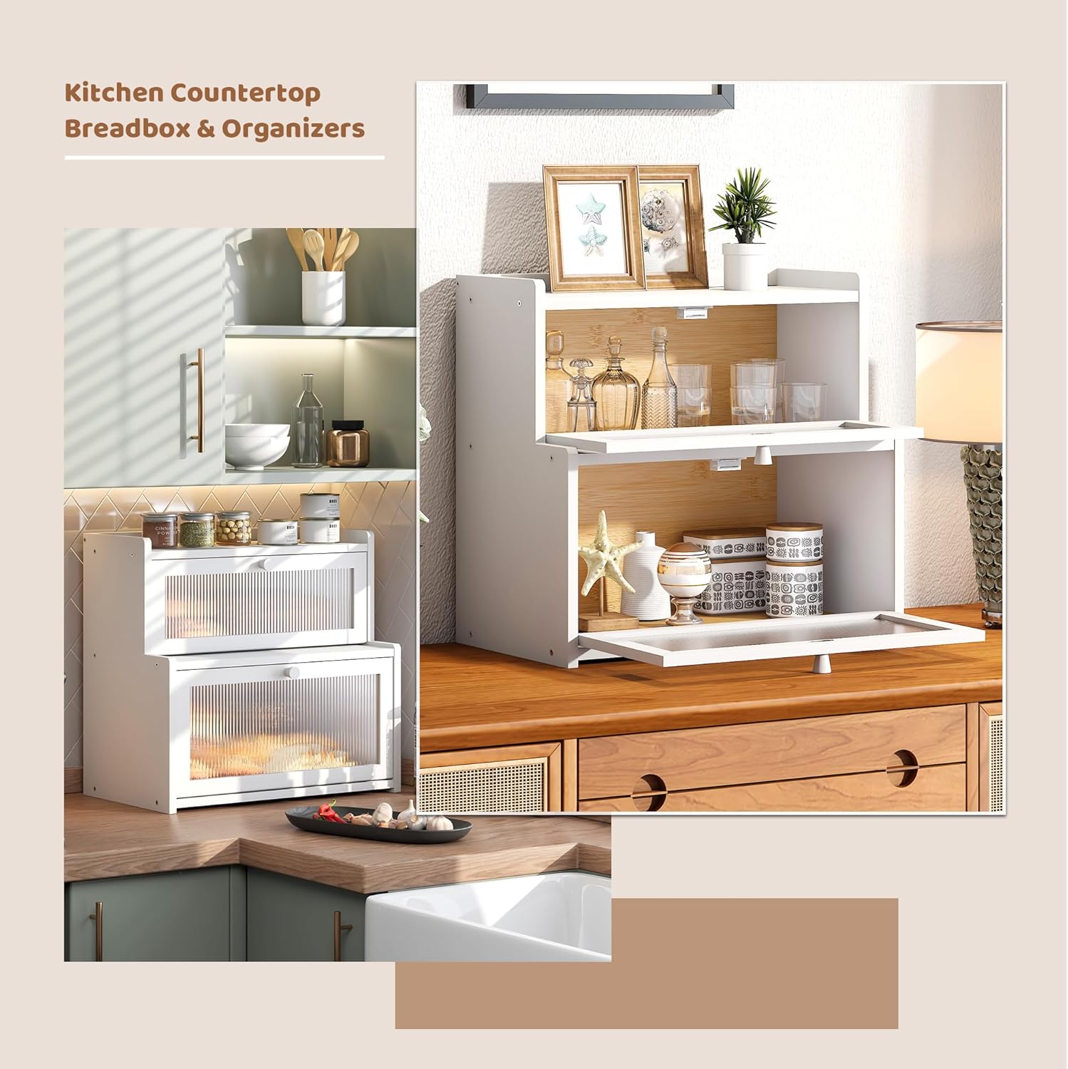 Bread Box for Kitchen Countertop Double Layer Large Corner Bread Box Capacity Bread Storage Bin Farmhouse Breadbox