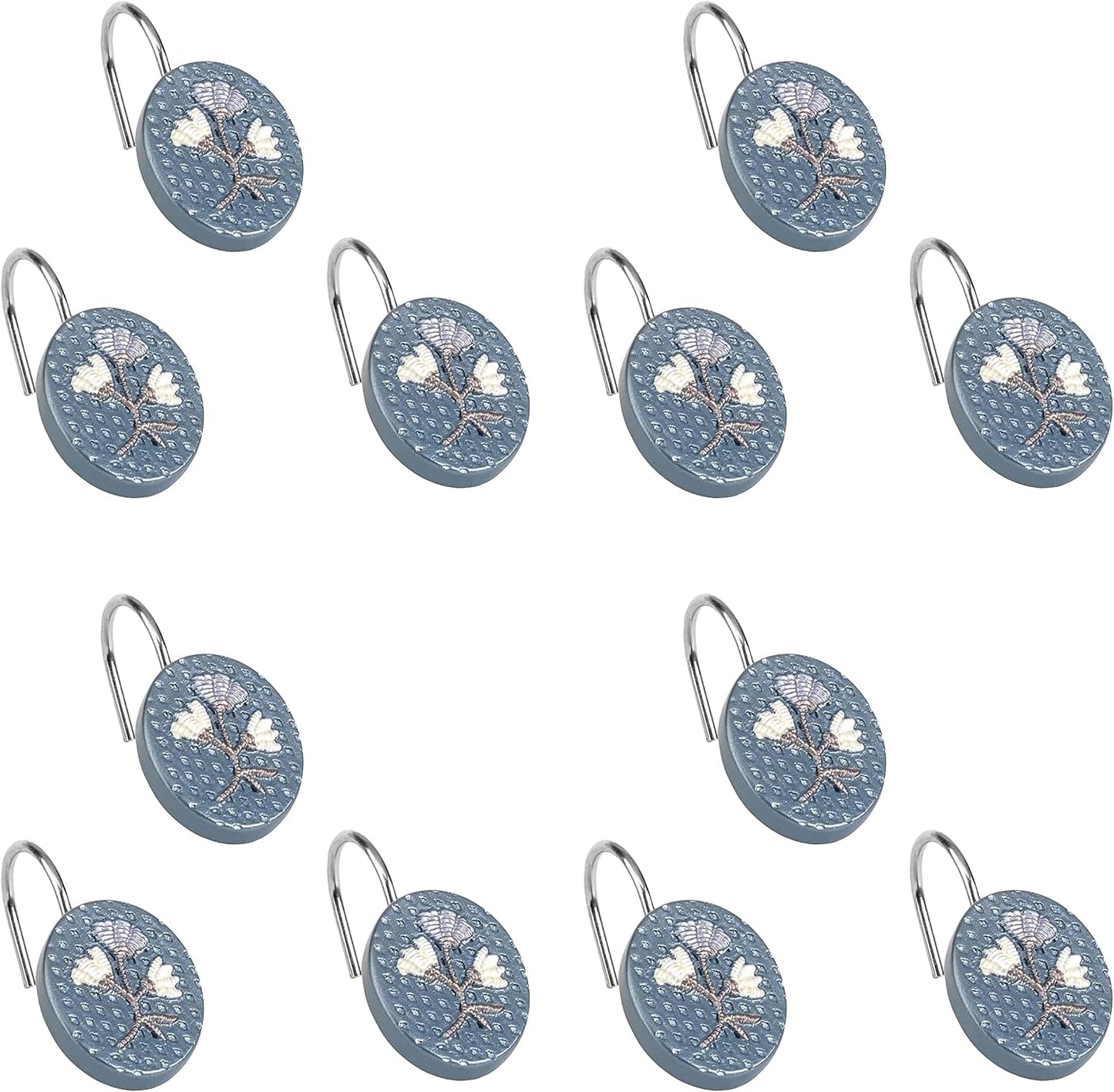 Zahari Home 13pc Capri Bathroom Sheer Shower Curtain Sets & 12 Hooks - Modern Classic Luxury Contemporary Decor Blue